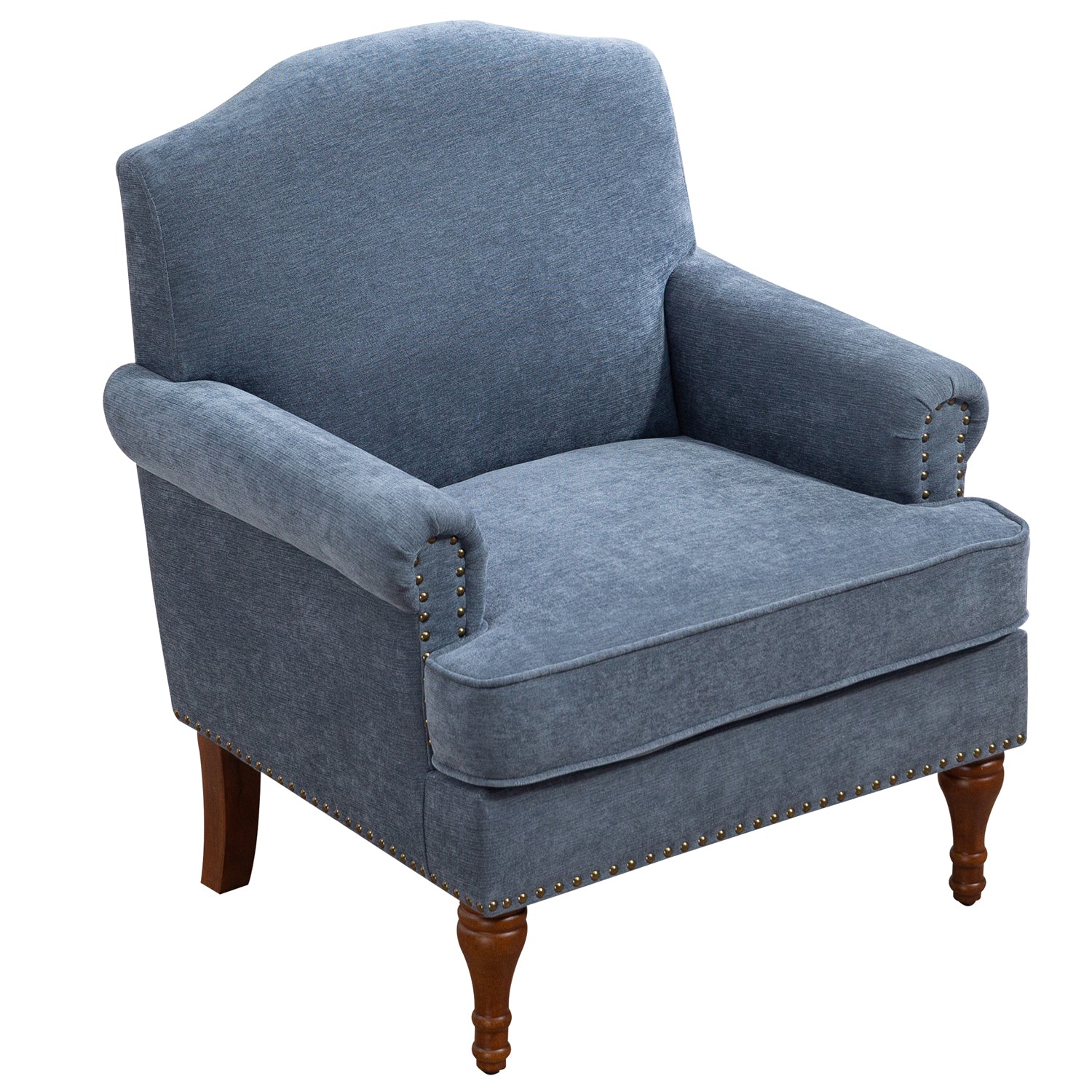 Pefelife Accent Chair Nailhead Chenille Trim Armchair with Wood Legs