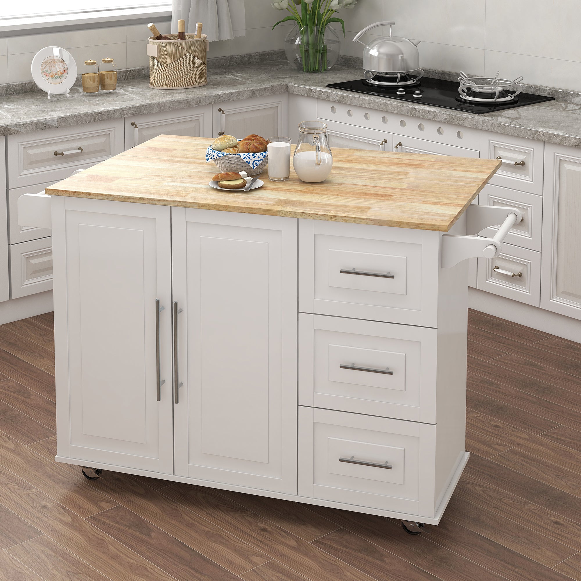 Pefelife Kitchen Island with Expandable Solid Wood Folding Table Top