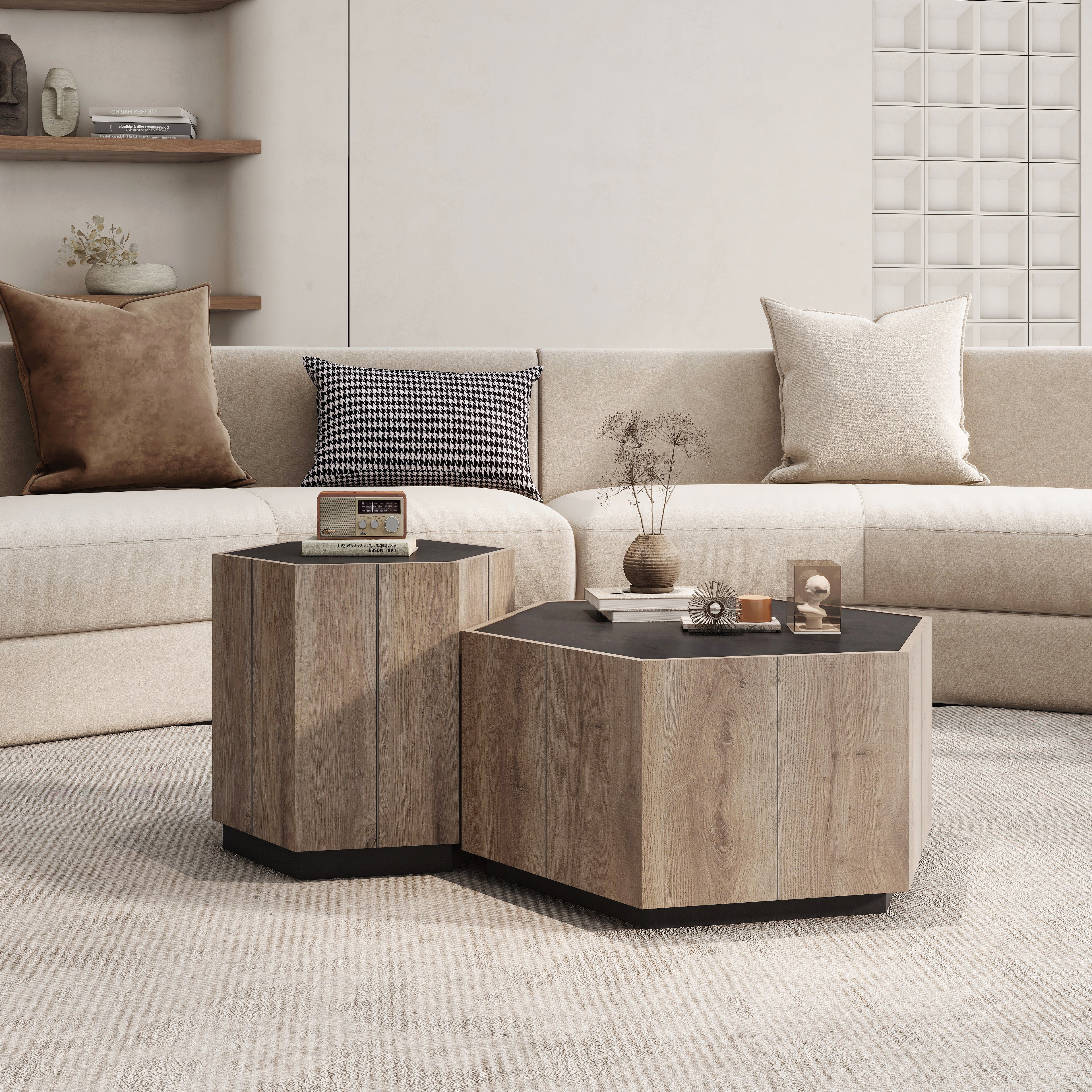 Pefelife Small Coffee Table with Storage, Tea Table Sofa Side Table