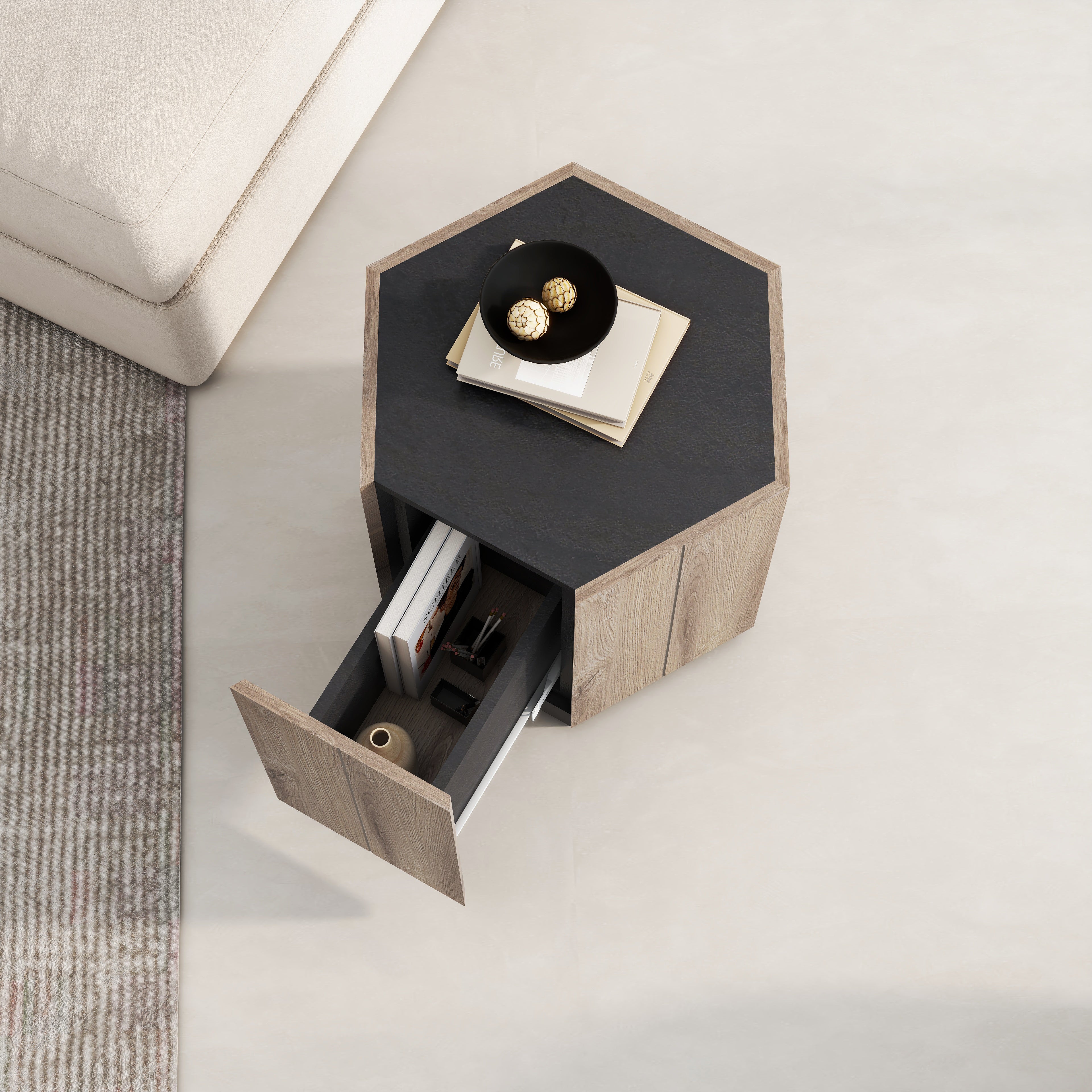 Pefelife Small Coffee Table with Storage, Tea Table Sofa Side Table