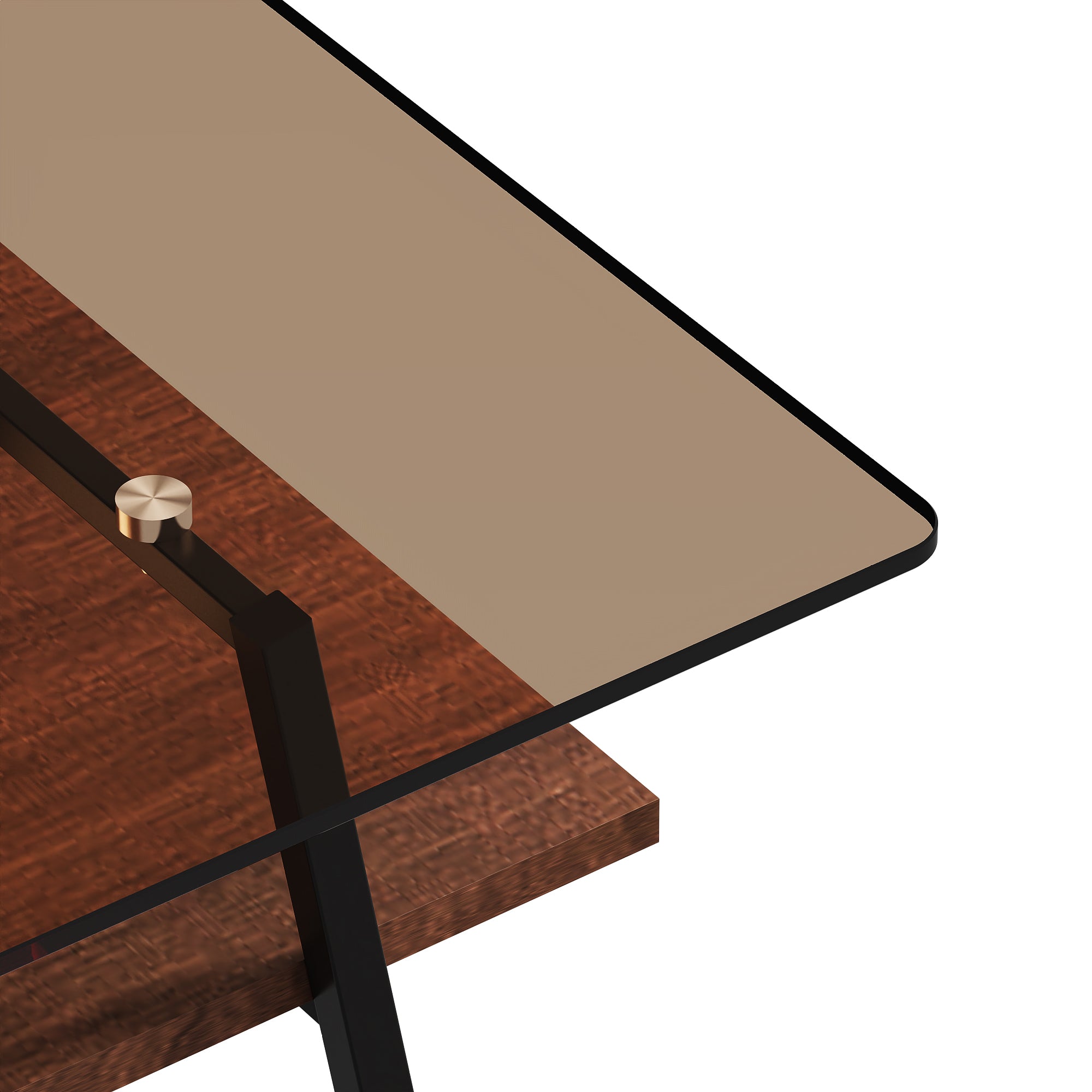 Pefelife Rectangle Coffee Table, Brown Tempered Glass Tabletop with Black Metal Legs