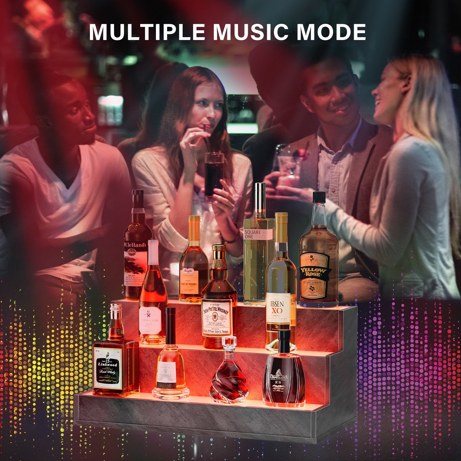 Pefelife 24 Inch LED Lighted Liquor Bottle Display Shelf