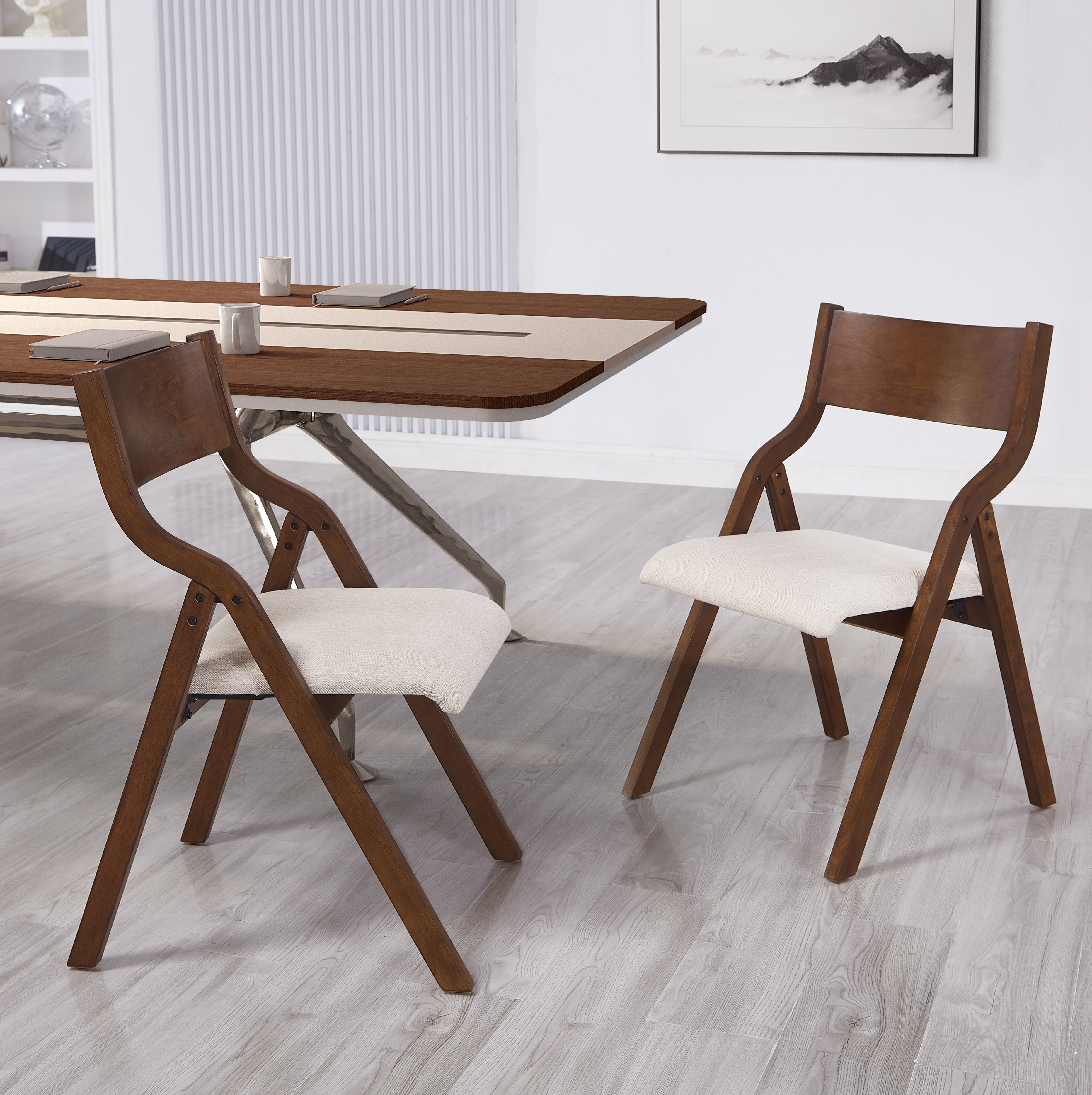 Pefelife Upholstered Folding Chairs, Kitchen Dining-Chair w/Solid Wood Frame