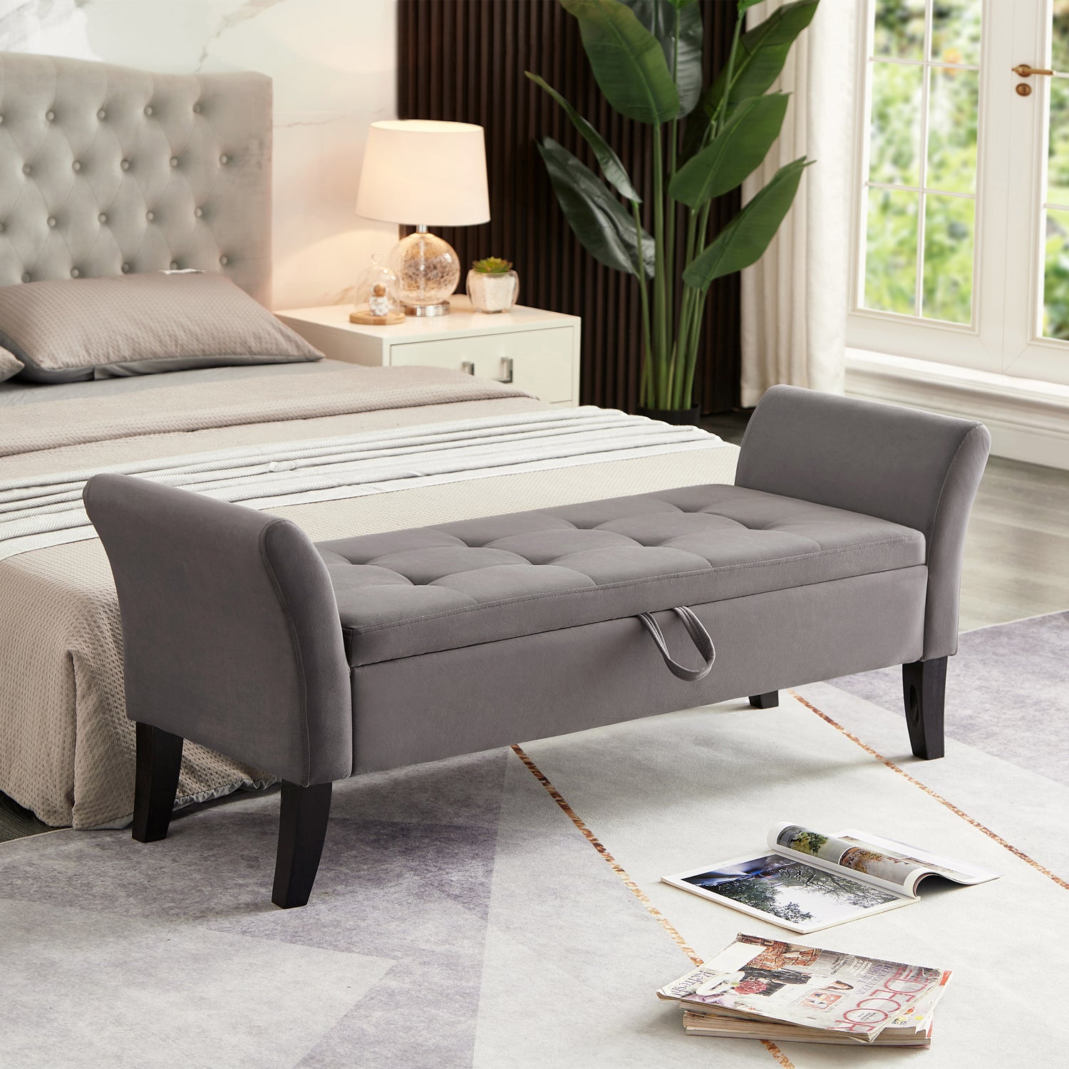 Pefelife 51.5-Inch Velvet Bed Bench with Storage, Elegant Design