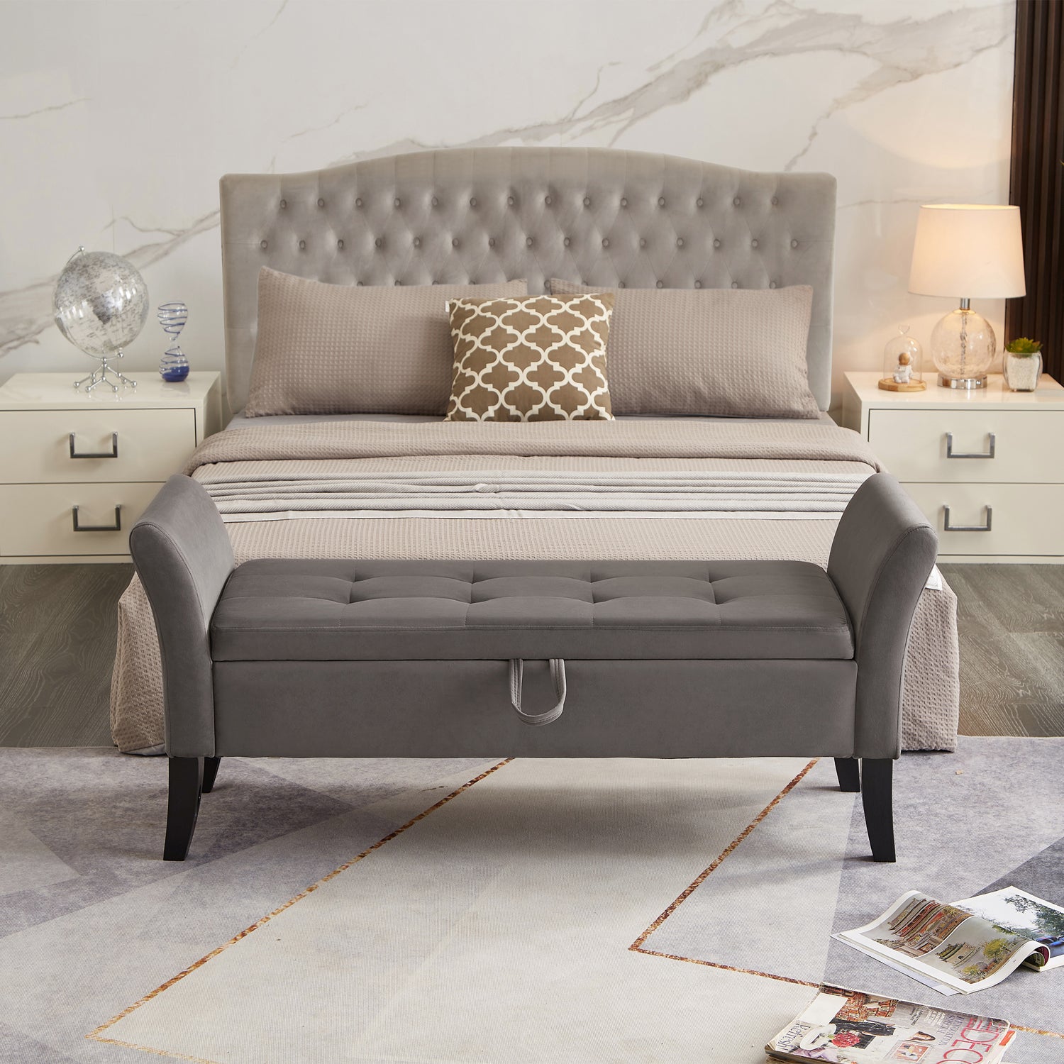 Pefelife 51.5-Inch Velvet Bed Bench with Storage, Elegant Design