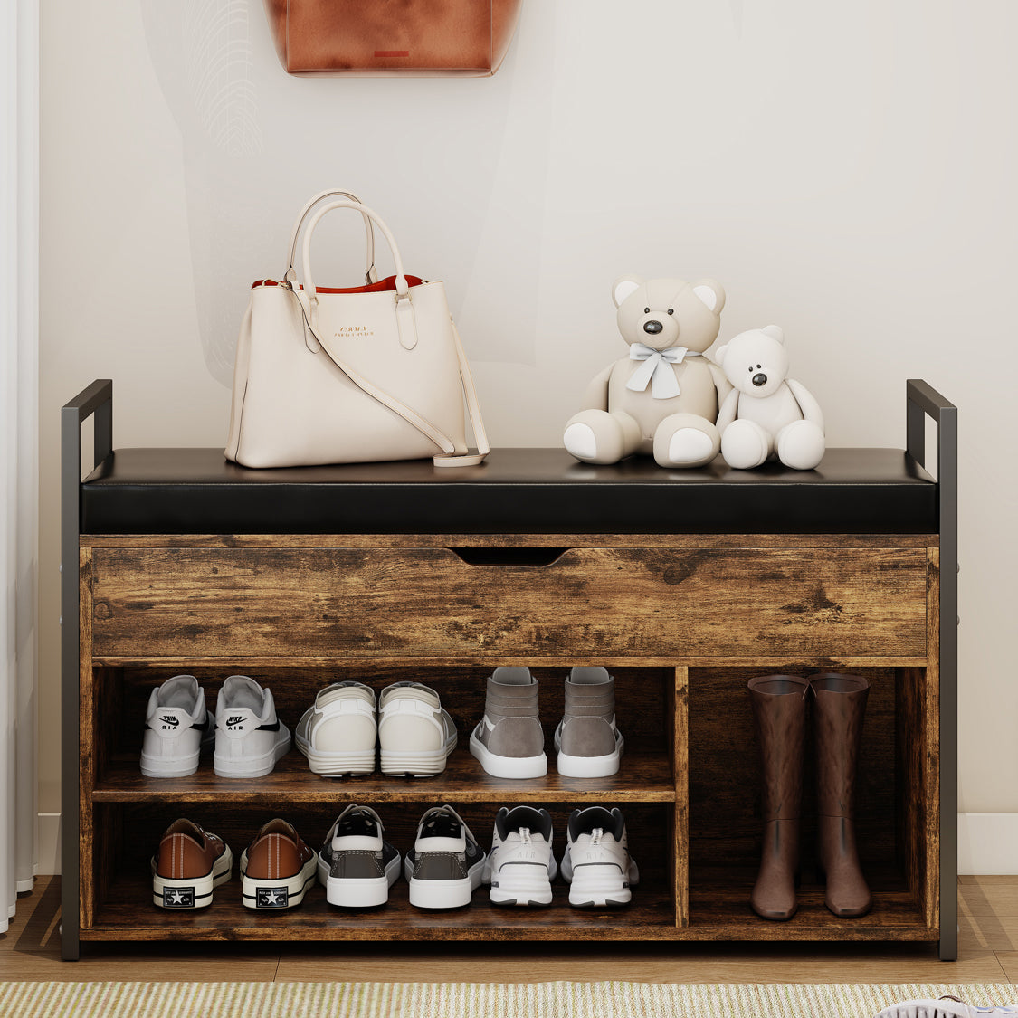 Pefelife Entryway Shoe Bench with Lift Top Storage Box