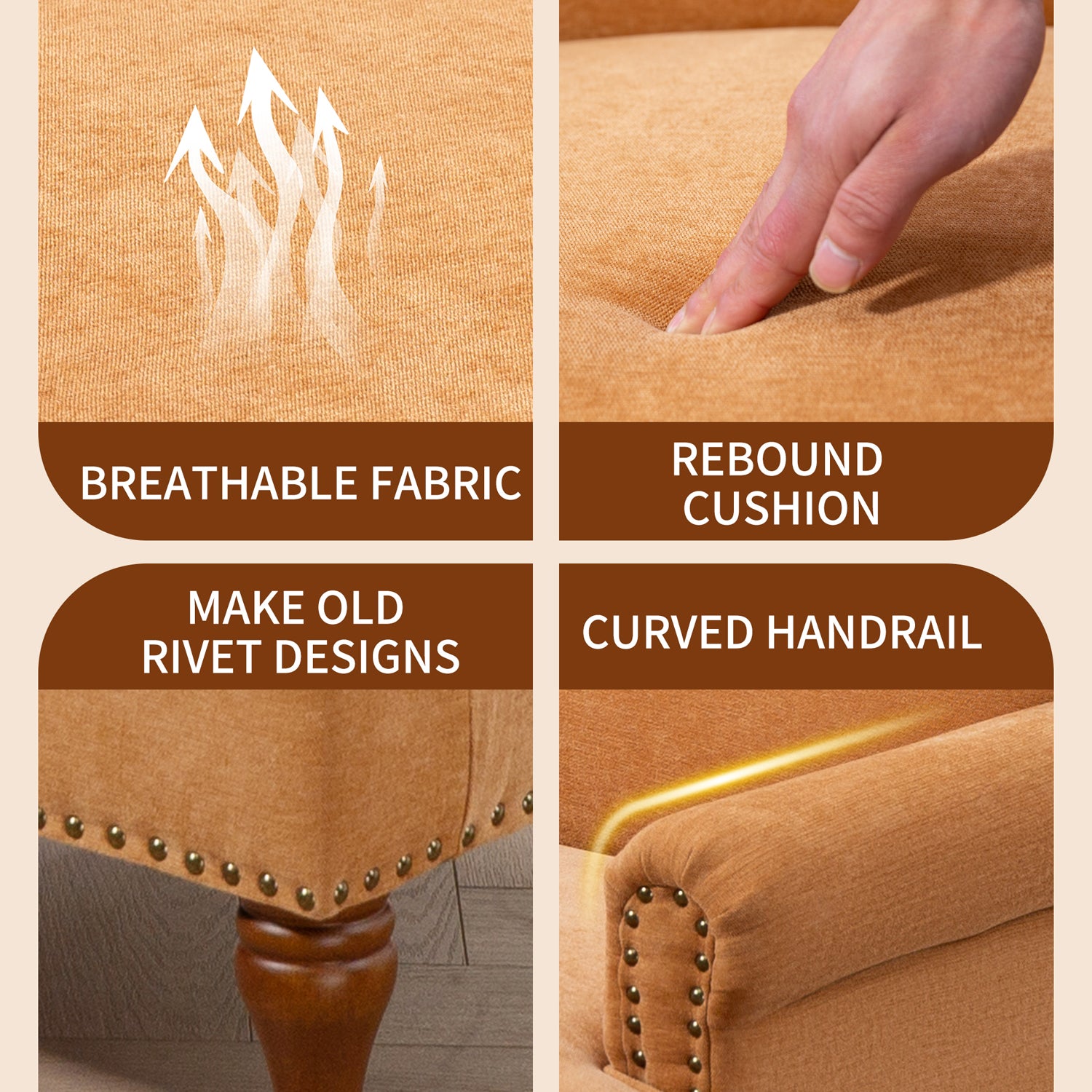 Pefelife Accent Chair Nailhead Chenille Trim Armchair with Wood Legs