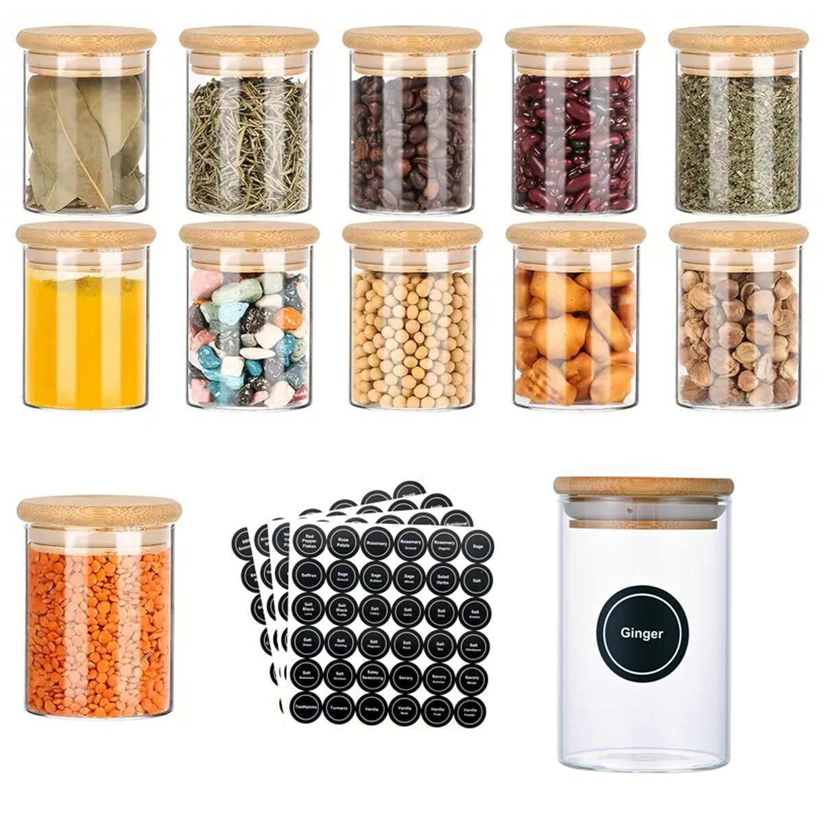 Pefelife 8.5oz Glass Jars with Bamboo Lids 12 Pcs Small Food Storage