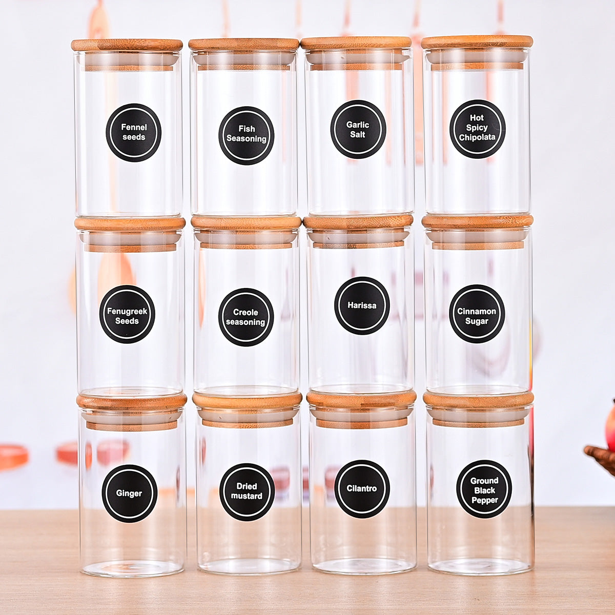 Pefelife 8.5oz Glass Jars with Bamboo Lids 12 Pcs Small Food Storage