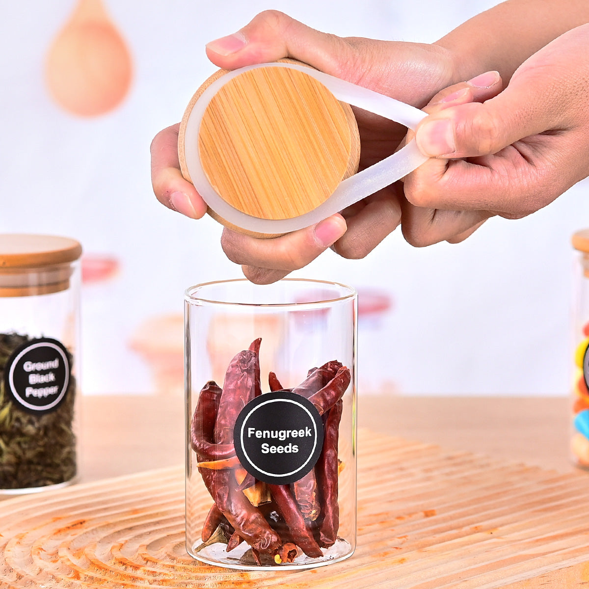 Pefelife 8.5oz Glass Jars with Bamboo Lids 12 Pcs Small Food Storage