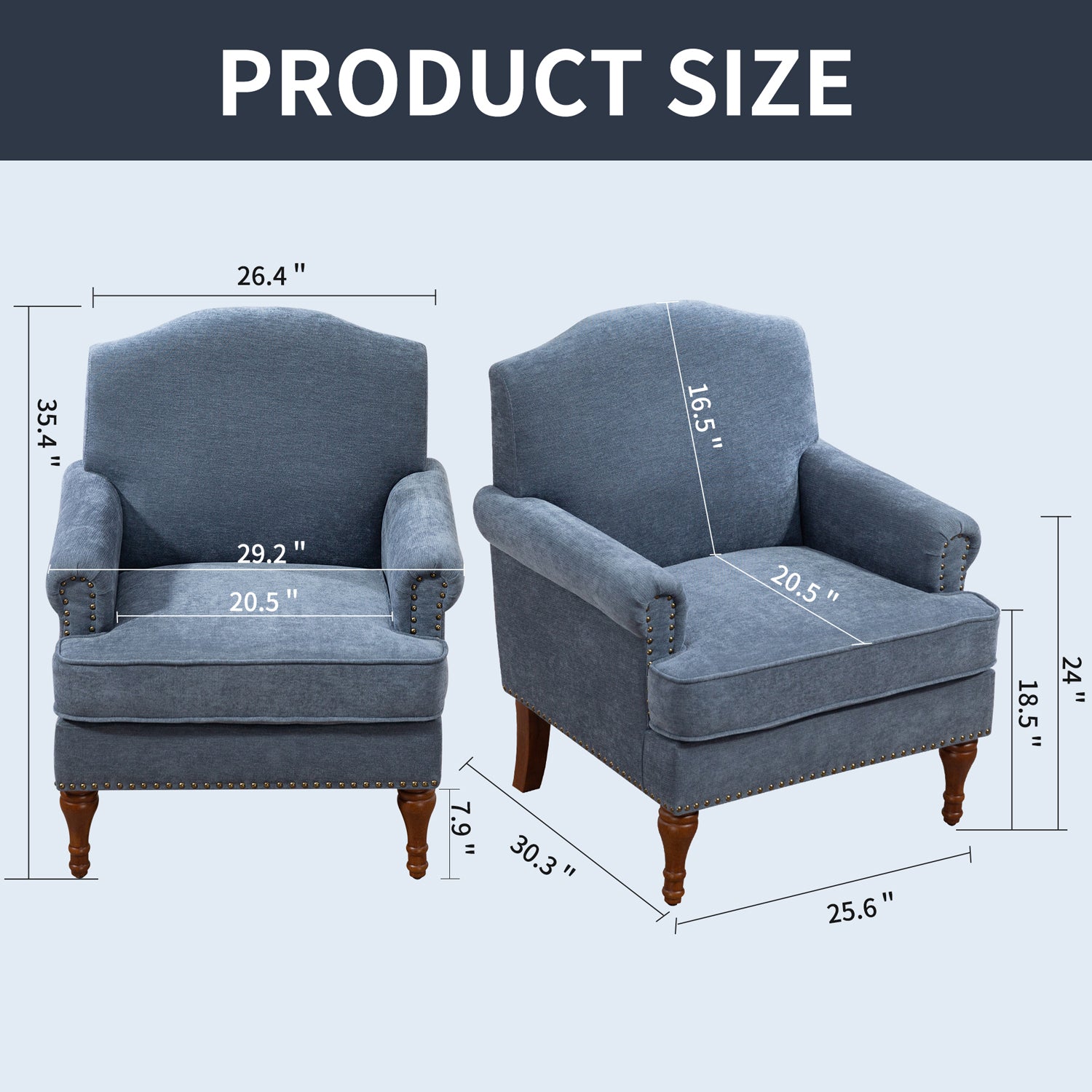 Pefelife Accent Chair Nailhead Chenille Trim Armchair with Wood Legs