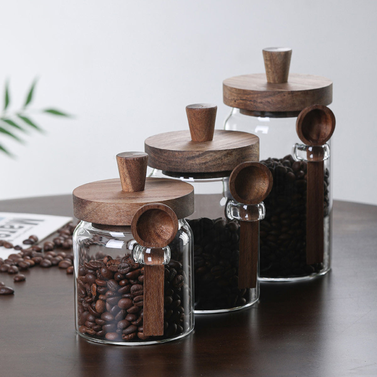 Pefelife Glass Coffee Storage Jars with Airtight Bamboo Lids Spoon