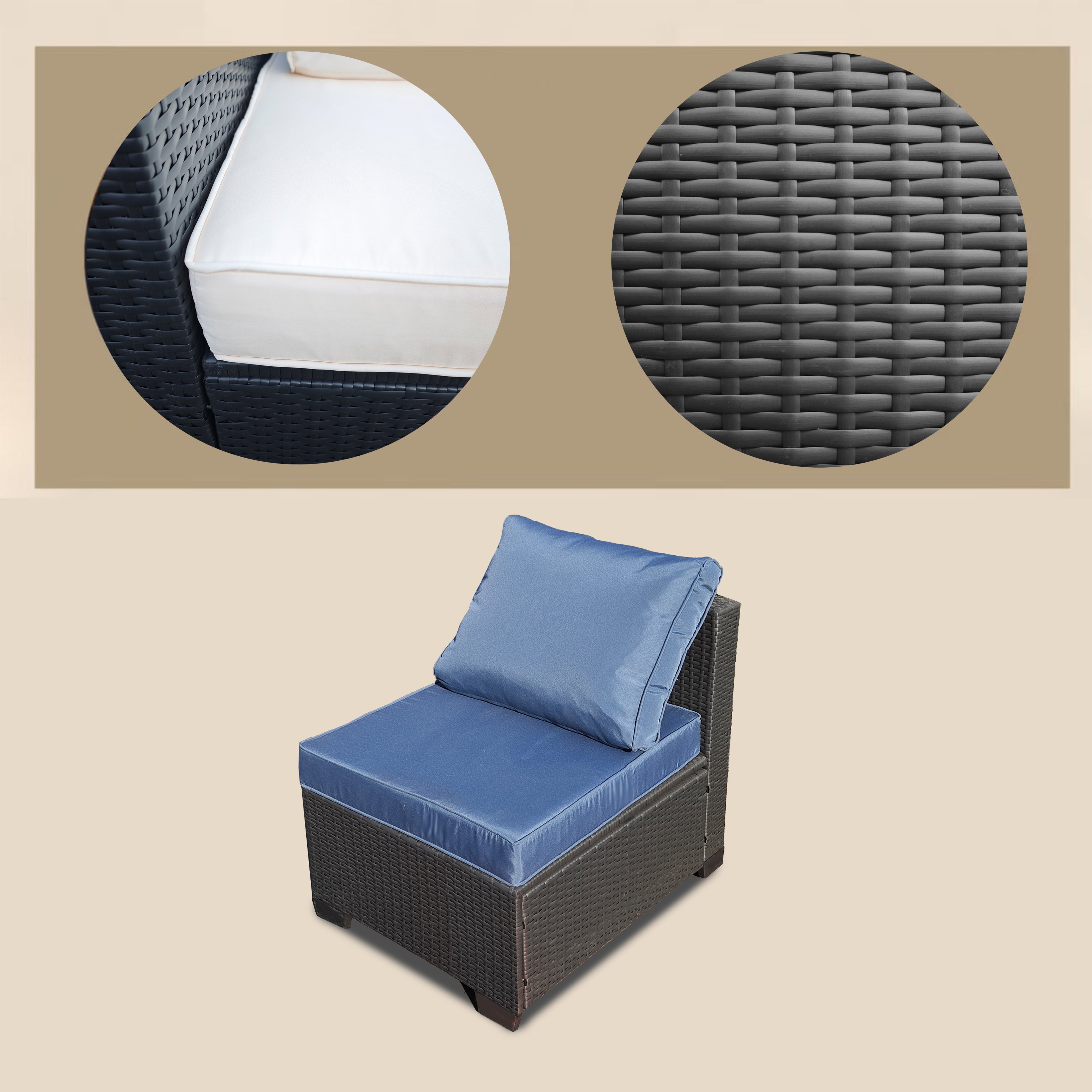 Pefelife 7PCS Patio Rattan Furniture Set Sofa Coffee Table Ottoman Navy