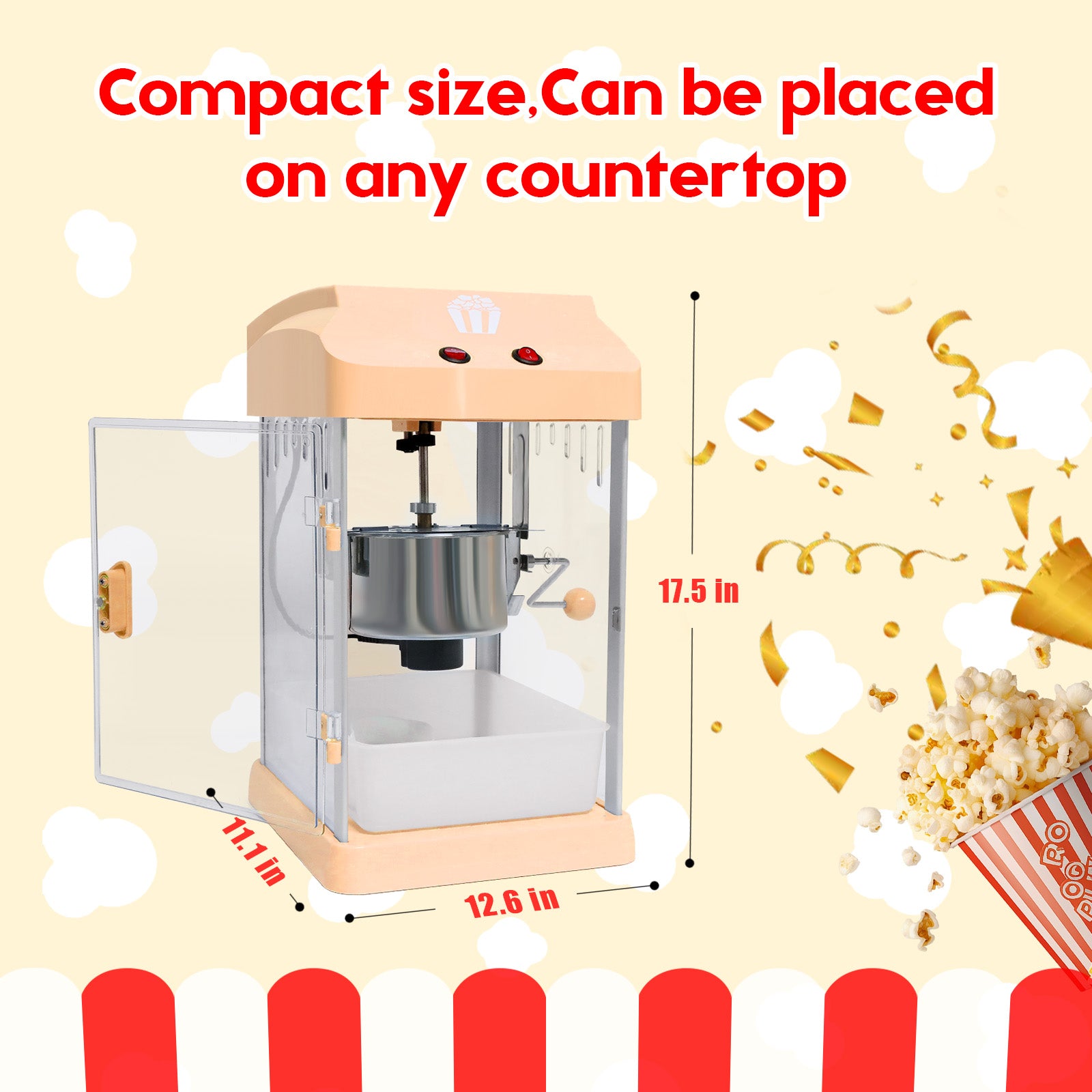 Pefelife Popcorn Machine Countertop Popcorn Maker Glass Popcorn Popper