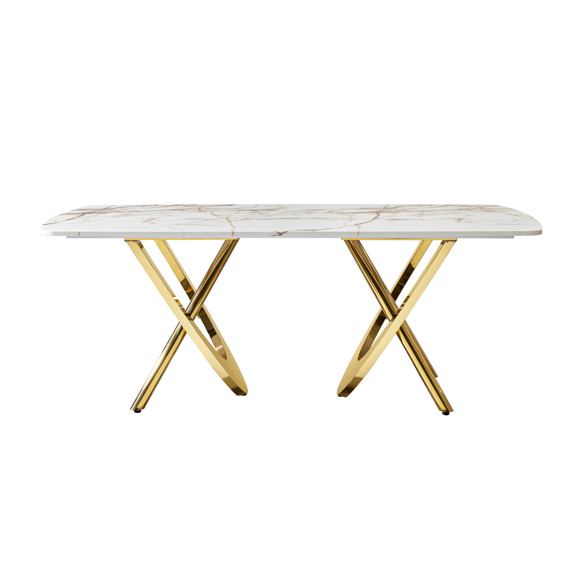 Pefelife Rectangular Marble Dining Table, 6-8 Seater, Gold Stainless Steel Legs