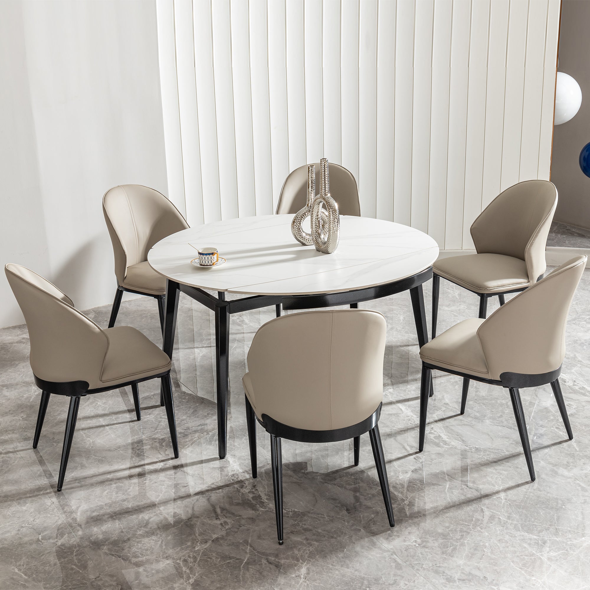 Pefelife for Small Household Dining Table Modern Round Retractable Table