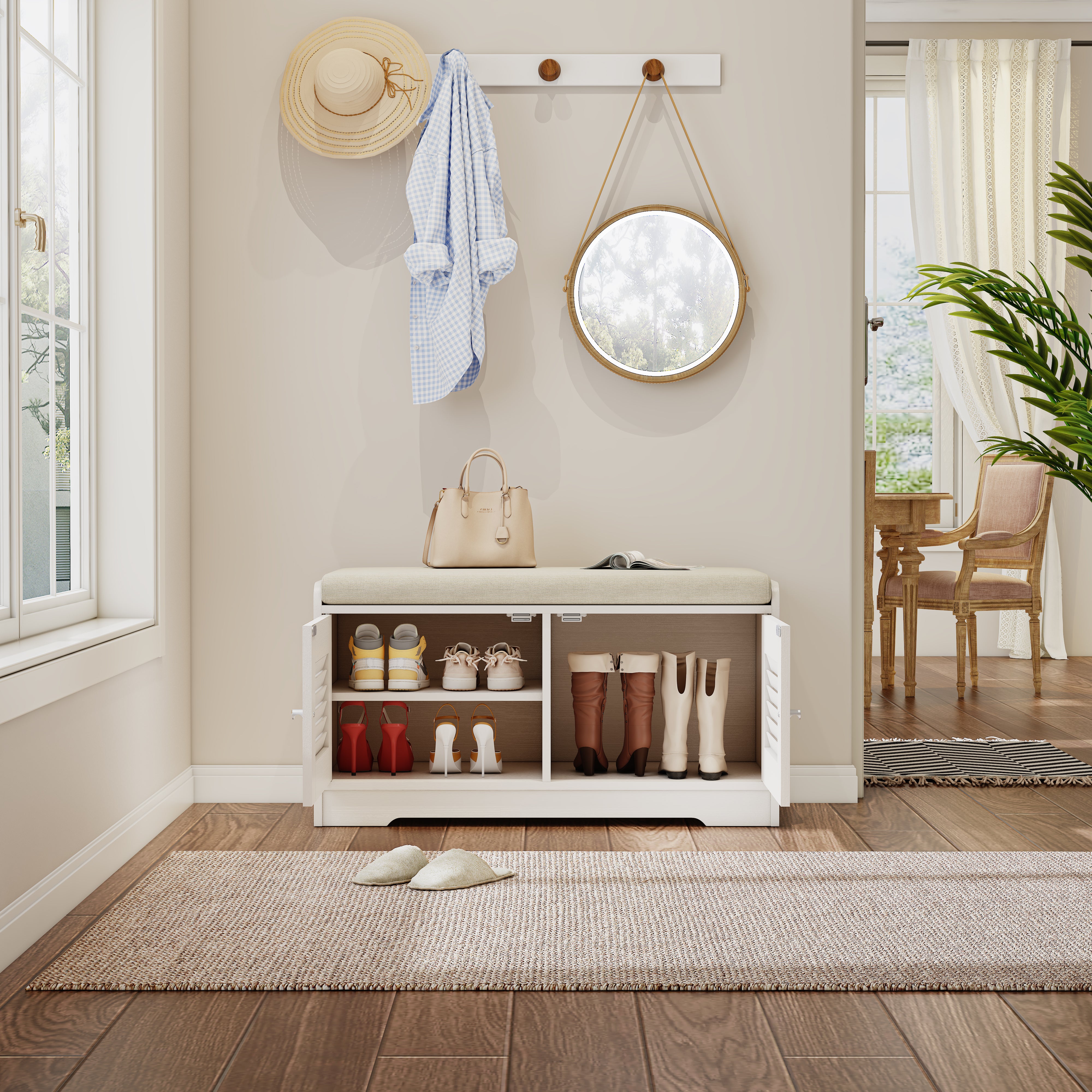 Pefelife Entryway Shoe Bench with Storage Cabinet 28.74 in Shoe Rack with Cushioned