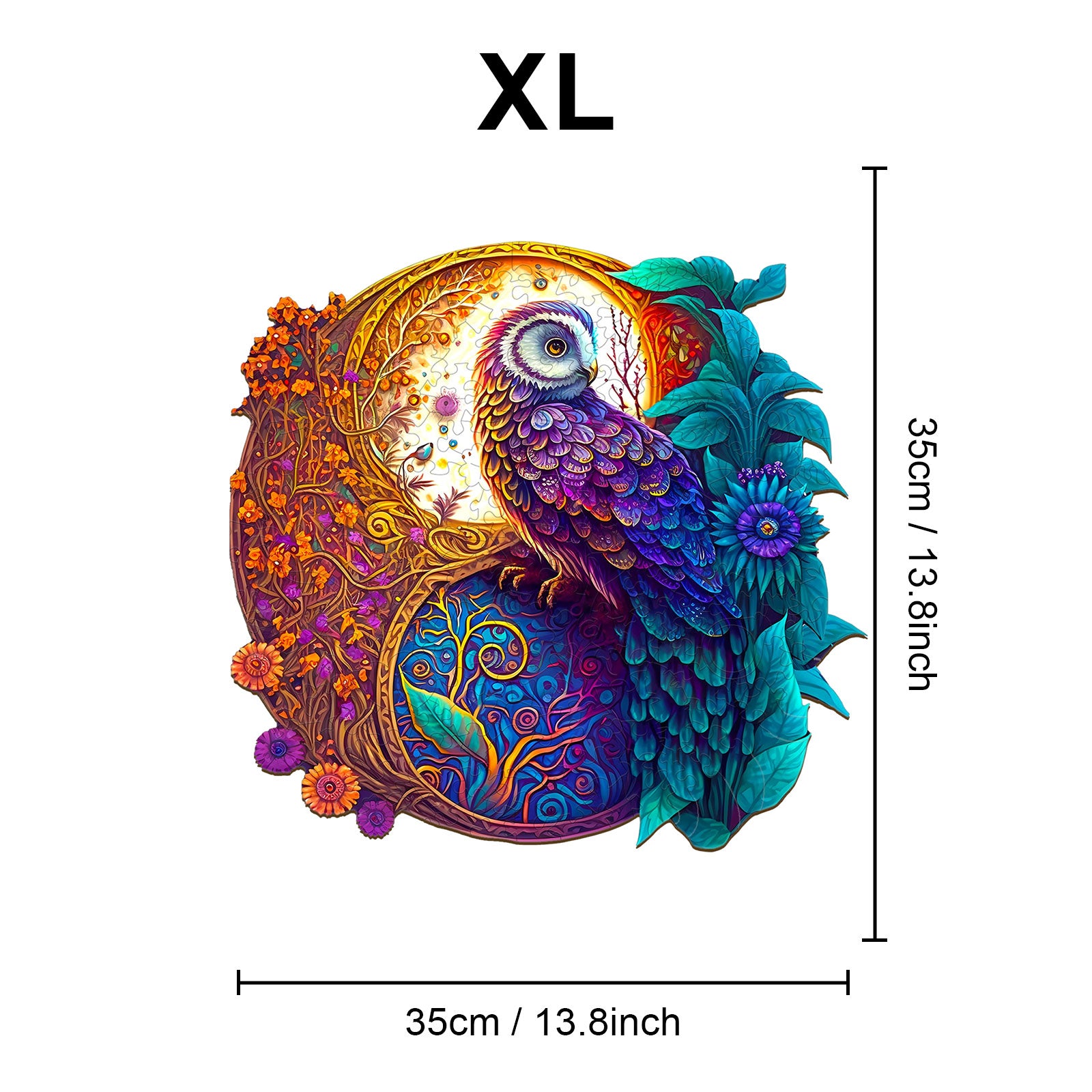Pefelife Wooden Jigsaw Puzzle for Adults, Mandala Yin-yang Owl Puzzle