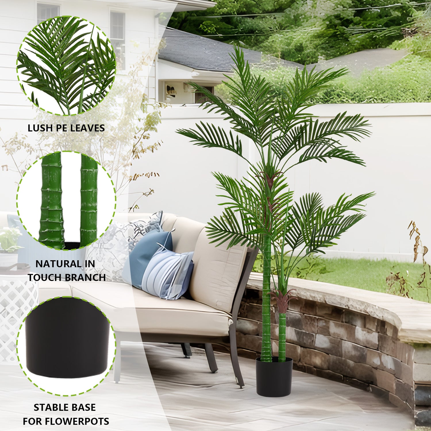 Pefelife Artificial Golden Cane Palm Tree,5FT Tall Fake Plant