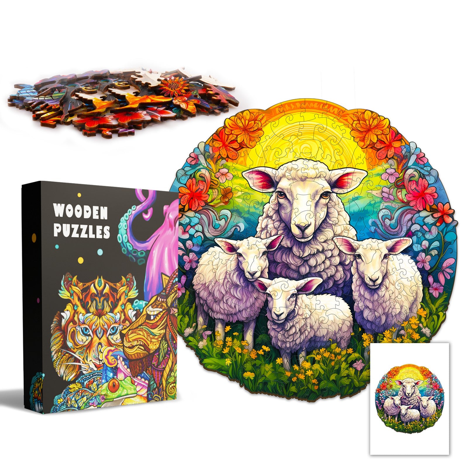 Pefelife Wooden Jigsaw Puzzle for Adults, Mandala Sheep Puzzle