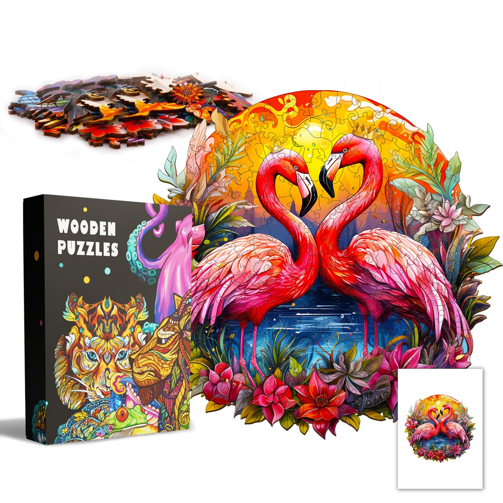 Pefelife Wooden Jigsaw Puzzle for Adults, Flamingo with a Crown Puzzle