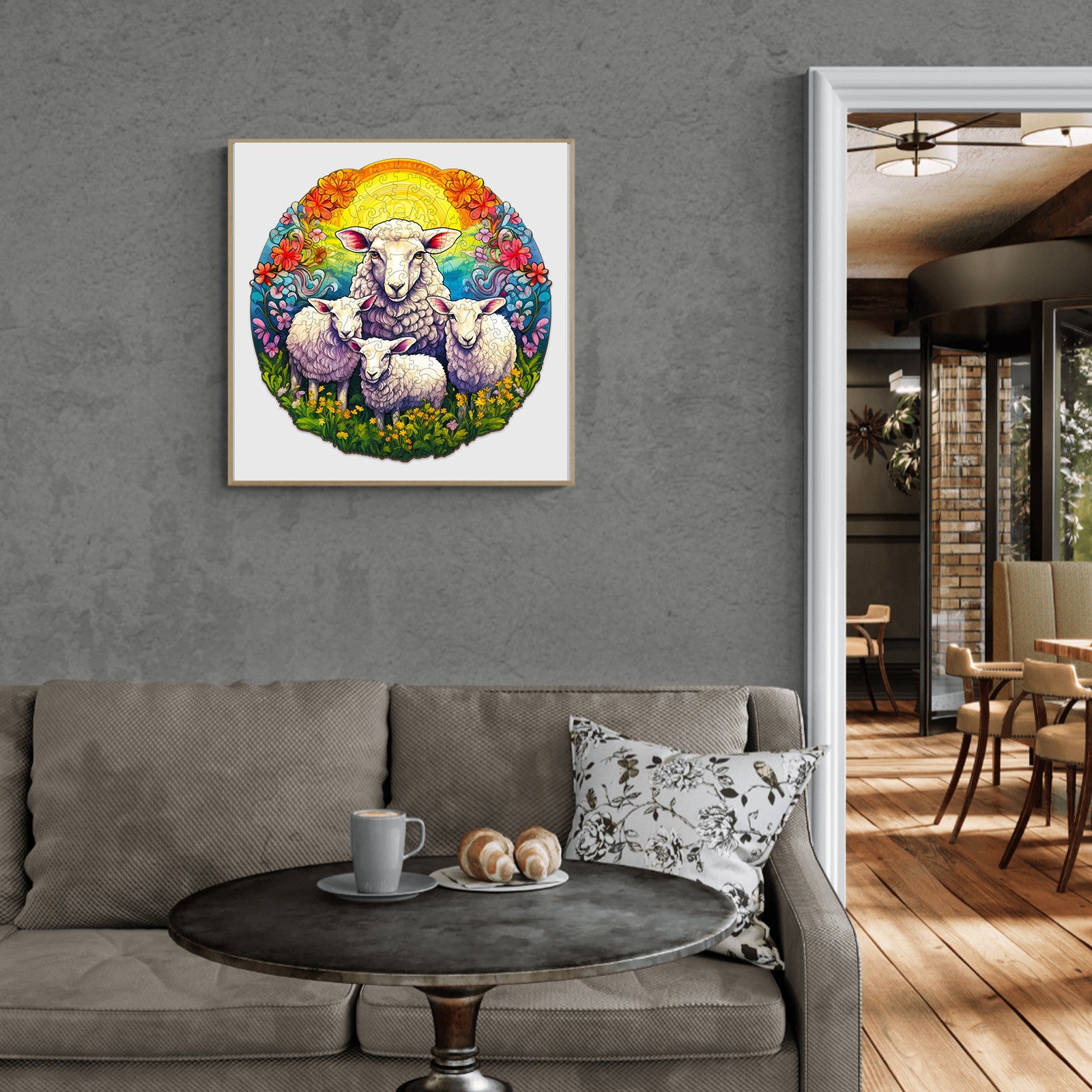 Pefelife Wooden Jigsaw Puzzle for Adults, Mandala Sheep Puzzle