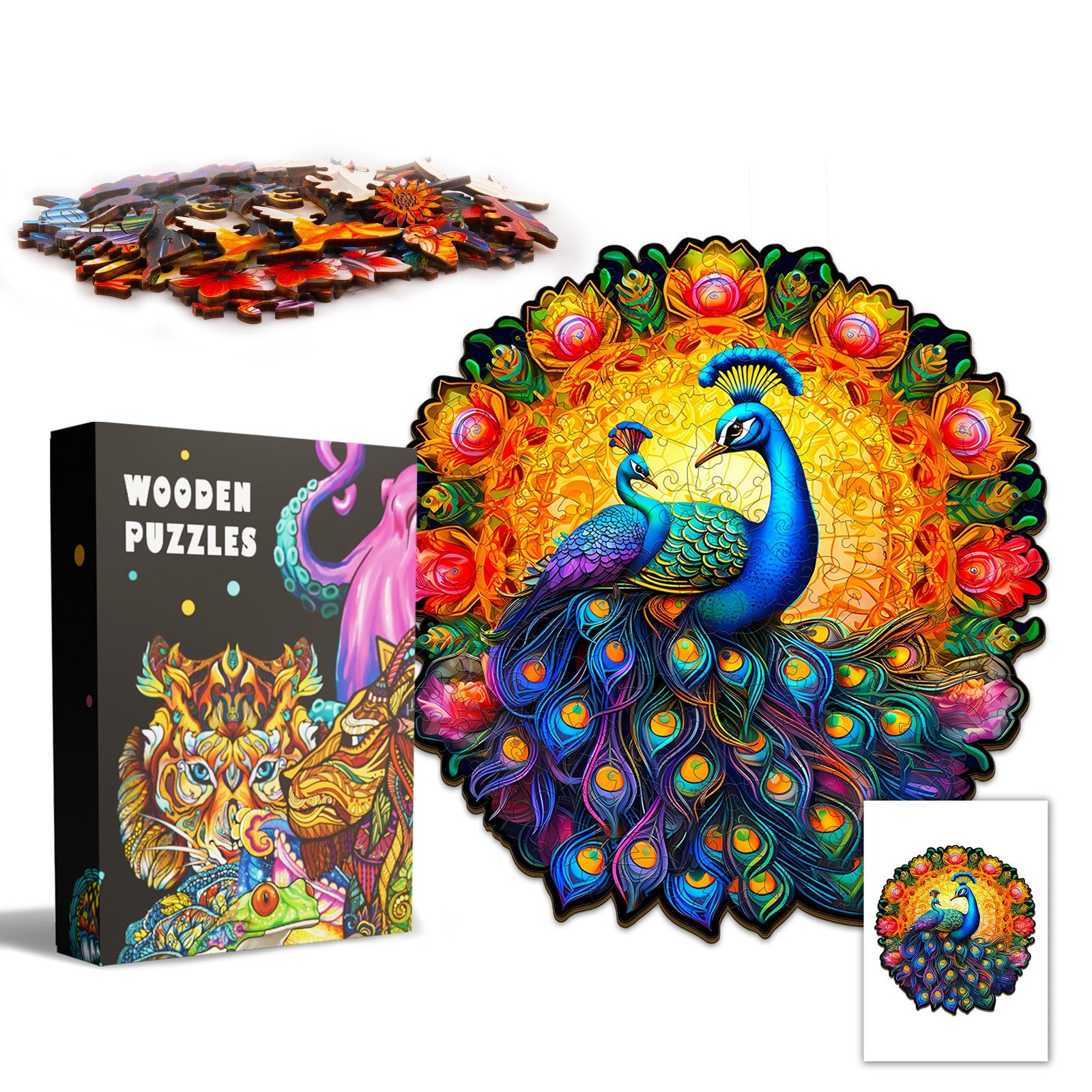 Pefelife Wooden Jigsaw Puzzle for Adults, Peacock Puzzle