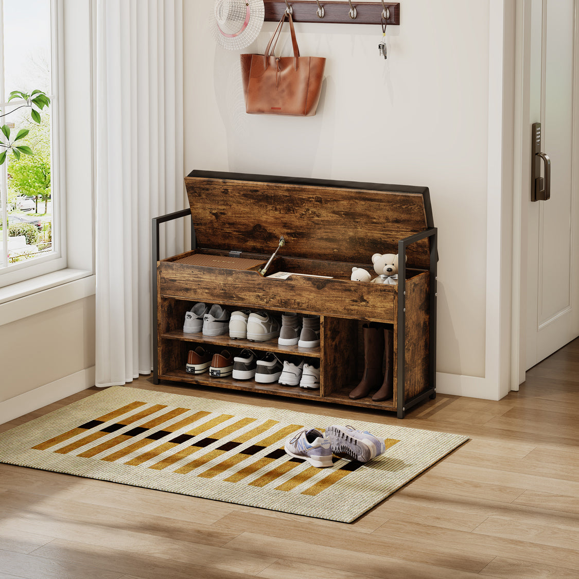 Pefelife Entryway Shoe Bench with Lift Top Storage Box