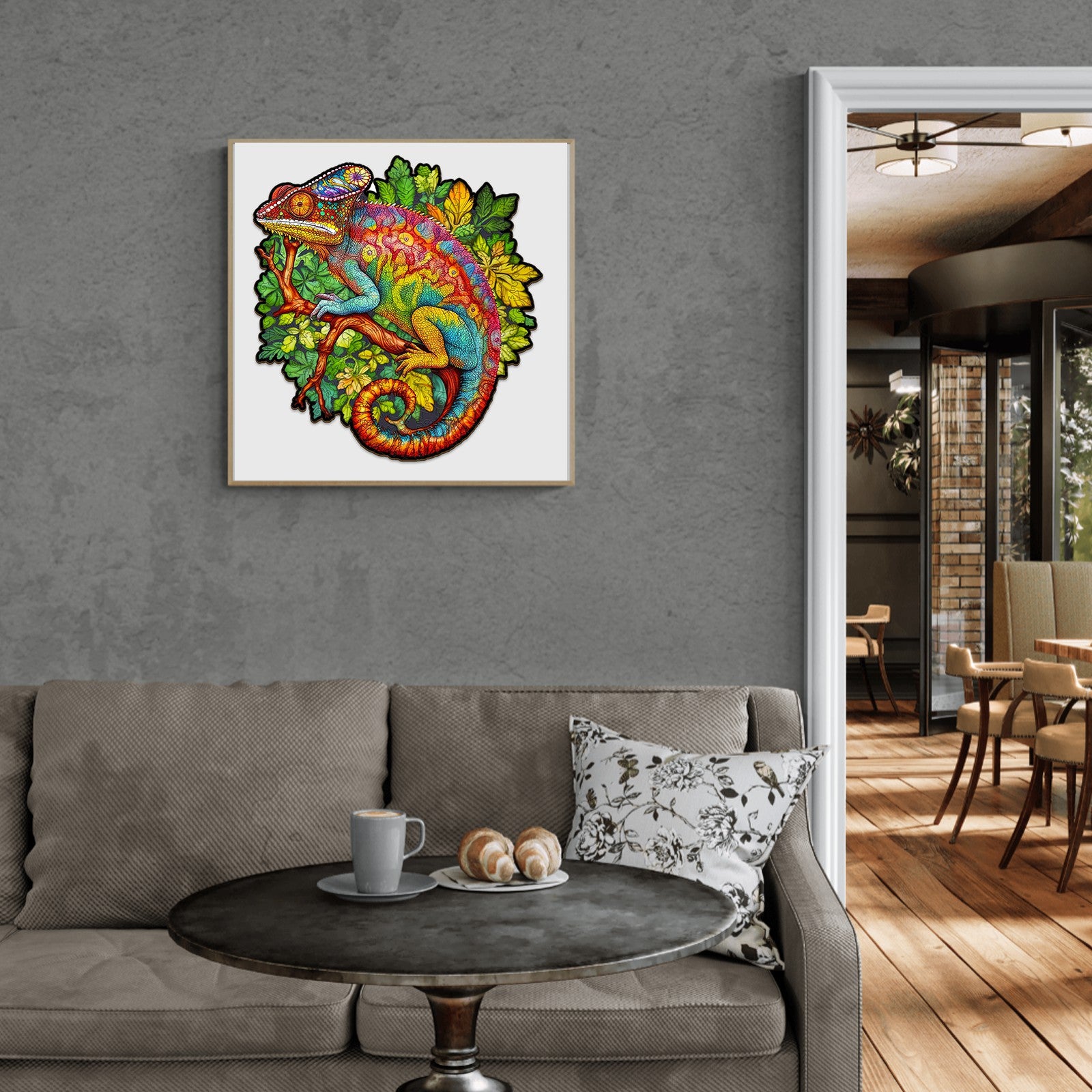 Pefelife Wooden Jigsaw Puzzle for Adults, Colored Chameleon Puzzle