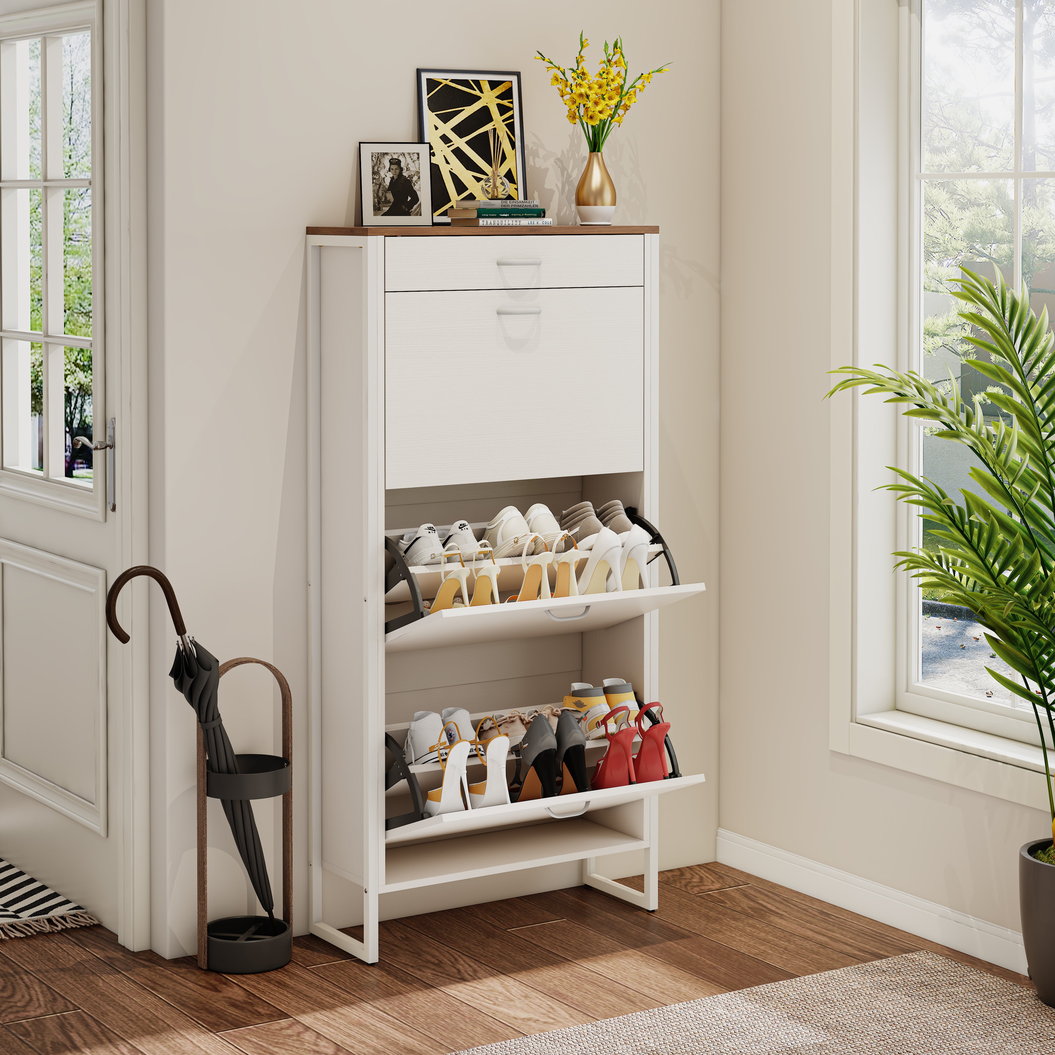 Pefelife Shoe Cabinet with 3 Flip Drawers&1 Drawer for Entryway