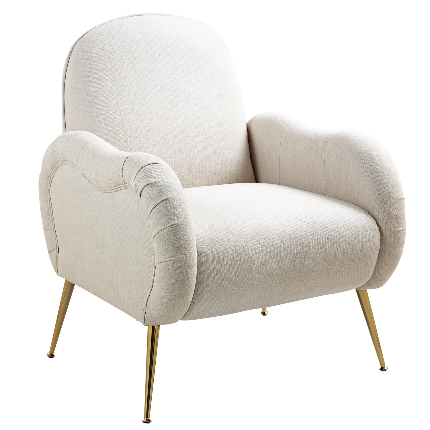 Pefelife Accent Upholstered Single Chair White Sherpa Armchair with Golden Legs