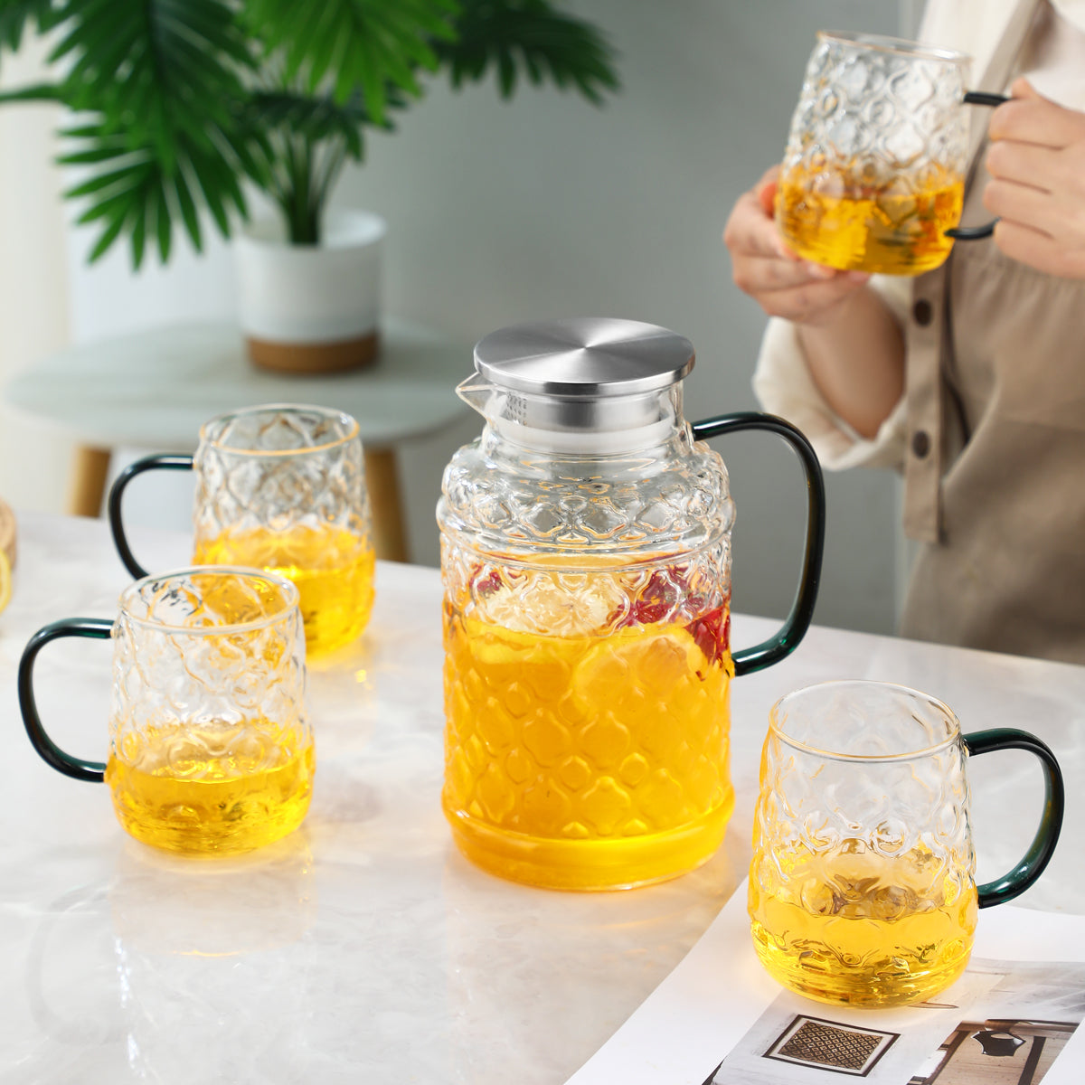 Pefelife 1 Pot with 4 Cups Set, Haitang Cooling Water Kettle