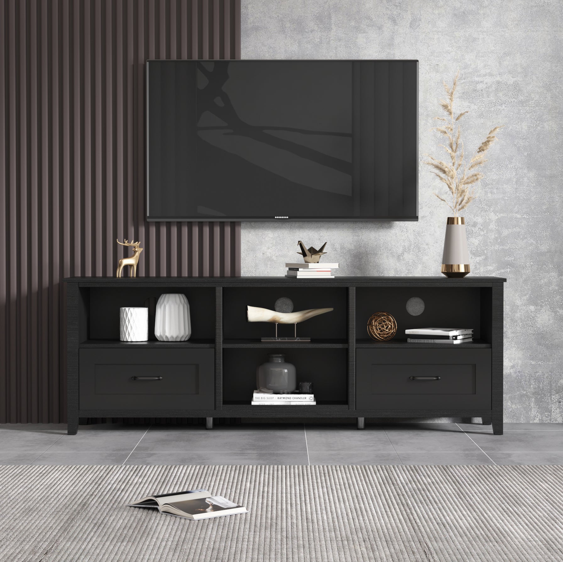 Pefelife 70.08 Inch TV Stand with Ample Storage Space and Sturdy Structure Design
