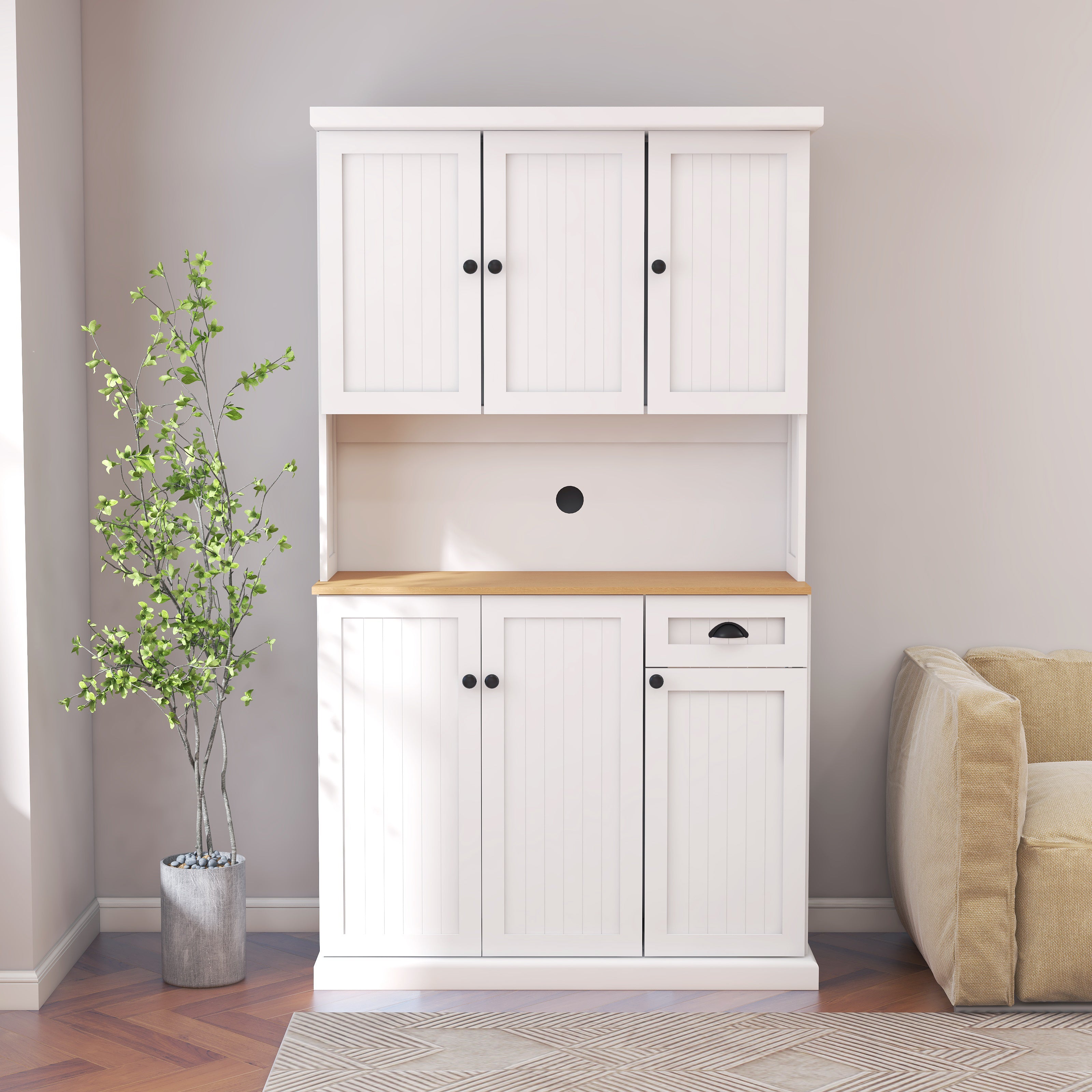 Pefelife 71" Buffet with Hutch, Modern Farmhouse Kitchen Pantry Storage Cabinet