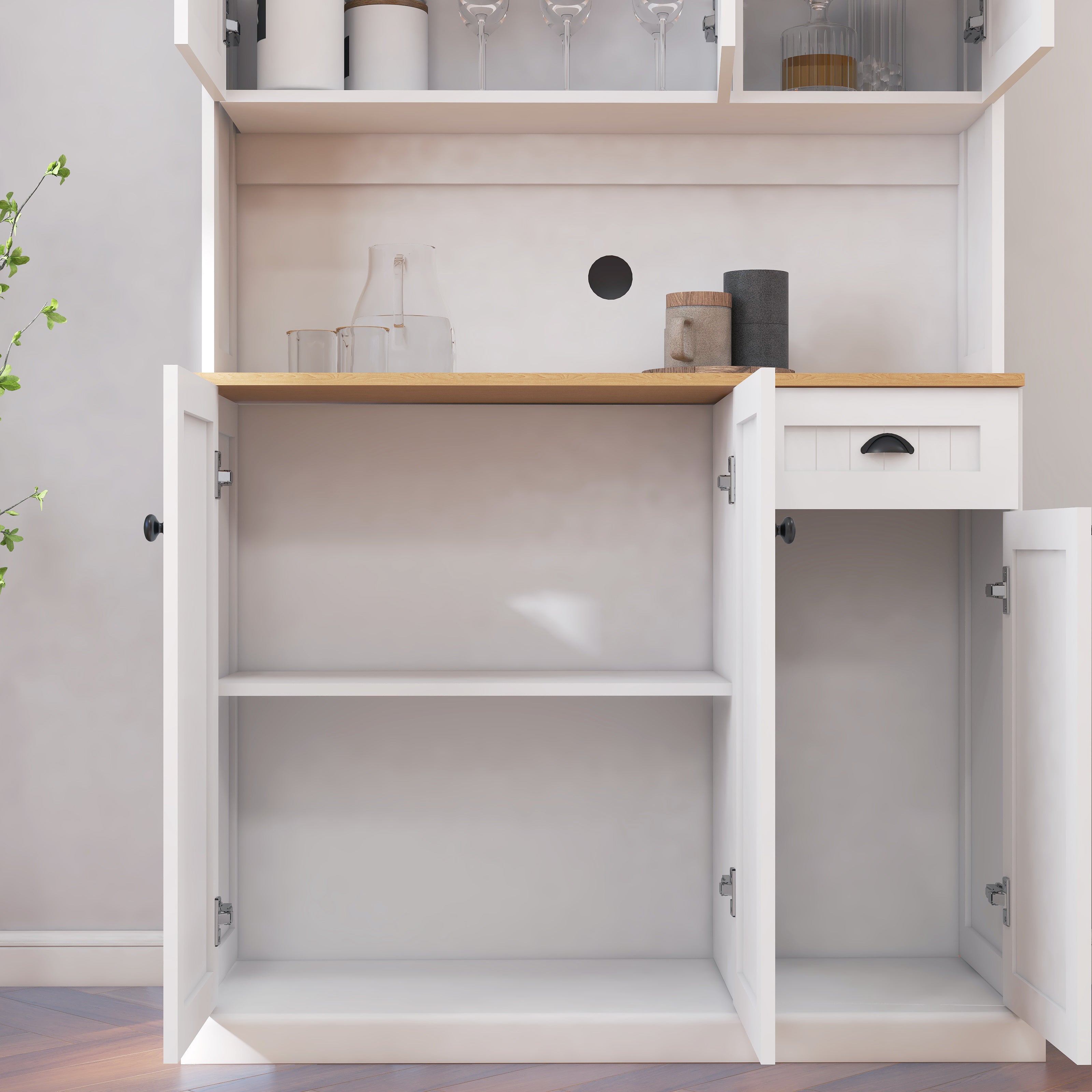 Pefelife 71" Buffet with Hutch, Modern Farmhouse Kitchen Pantry Storage Cabinet