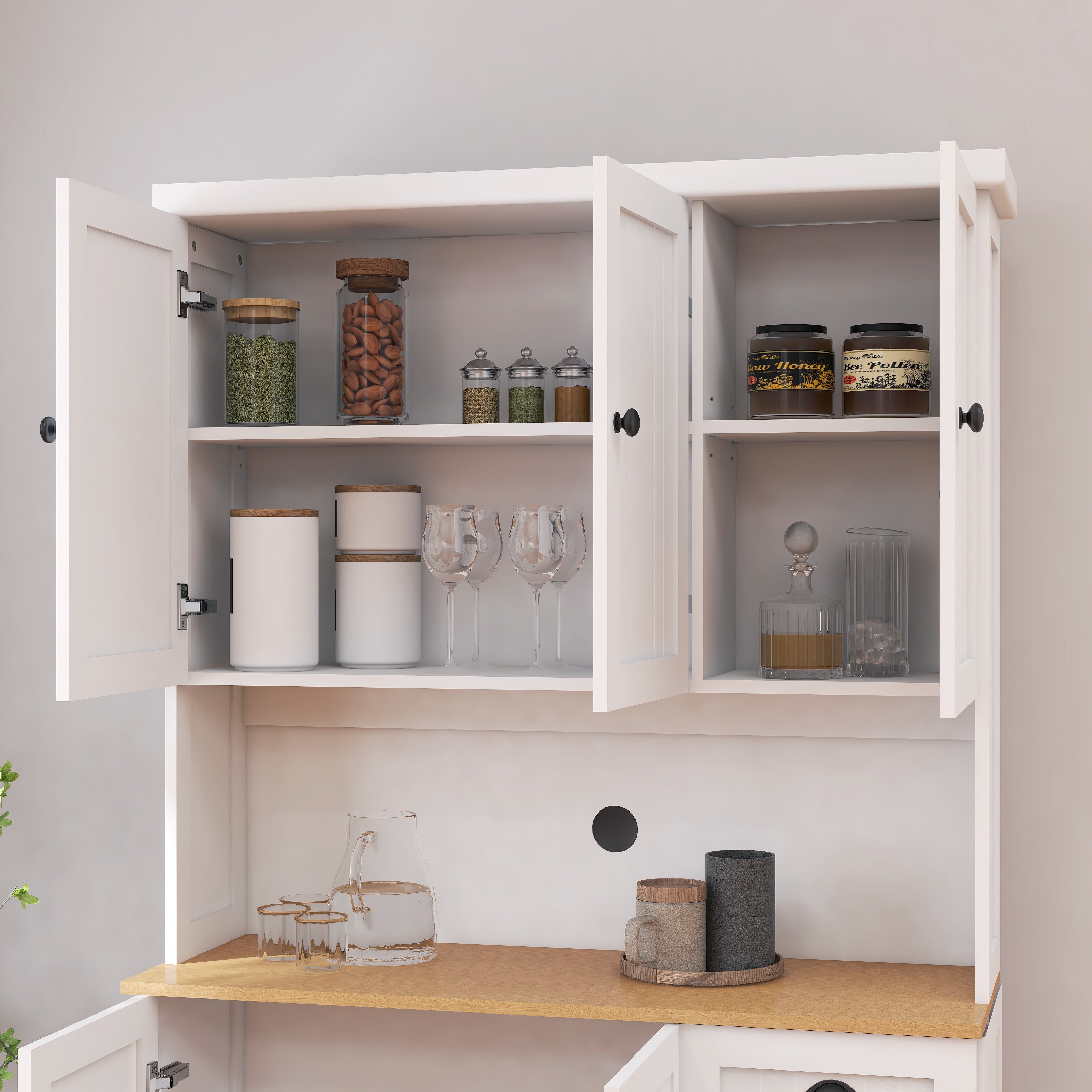 Pefelife 71" Buffet with Hutch, Modern Farmhouse Kitchen Pantry Storage Cabinet