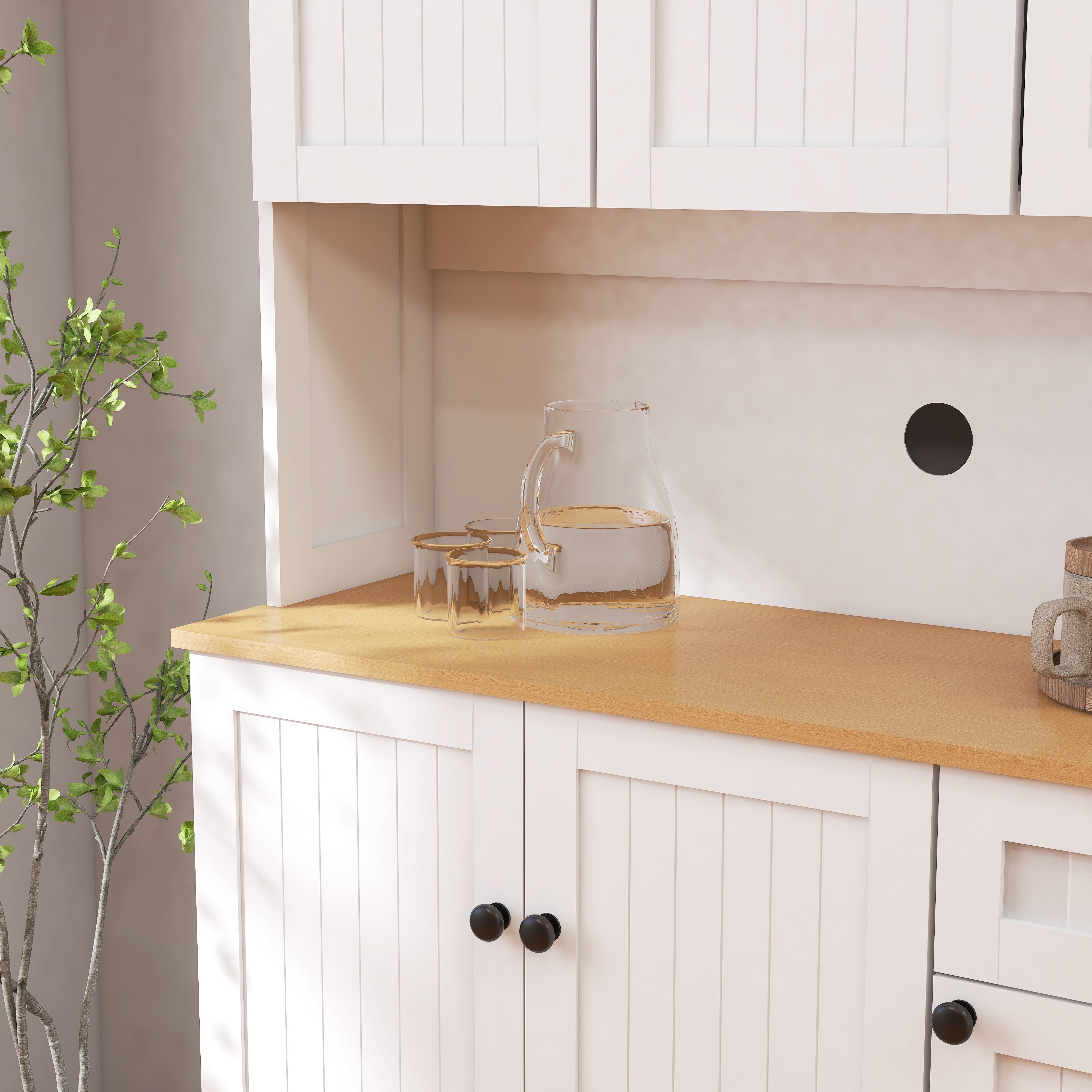 Pefelife 71" Buffet with Hutch, Modern Farmhouse Kitchen Pantry Storage Cabinet