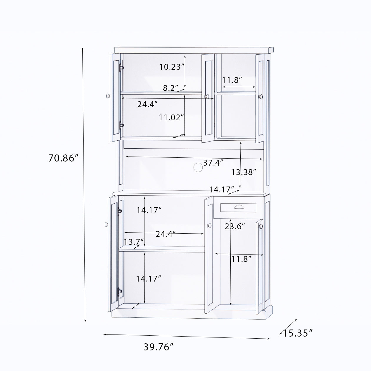 Pefelife 71" Buffet with Hutch, Modern Farmhouse Kitchen Pantry Storage Cabinet