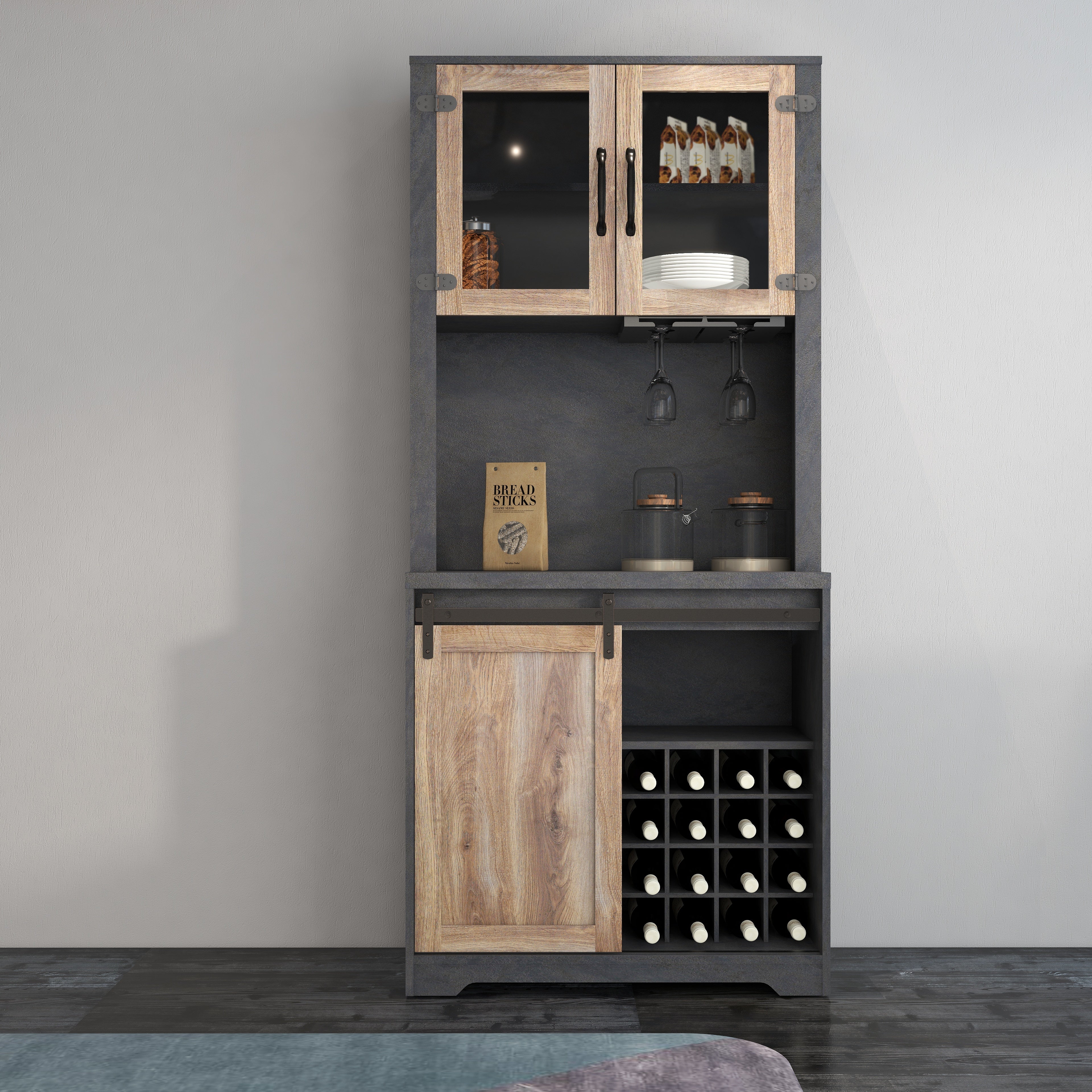 Pefelife Wine Storage Alcohol Cabinet Bar, Kitchen Hutch Cabinet