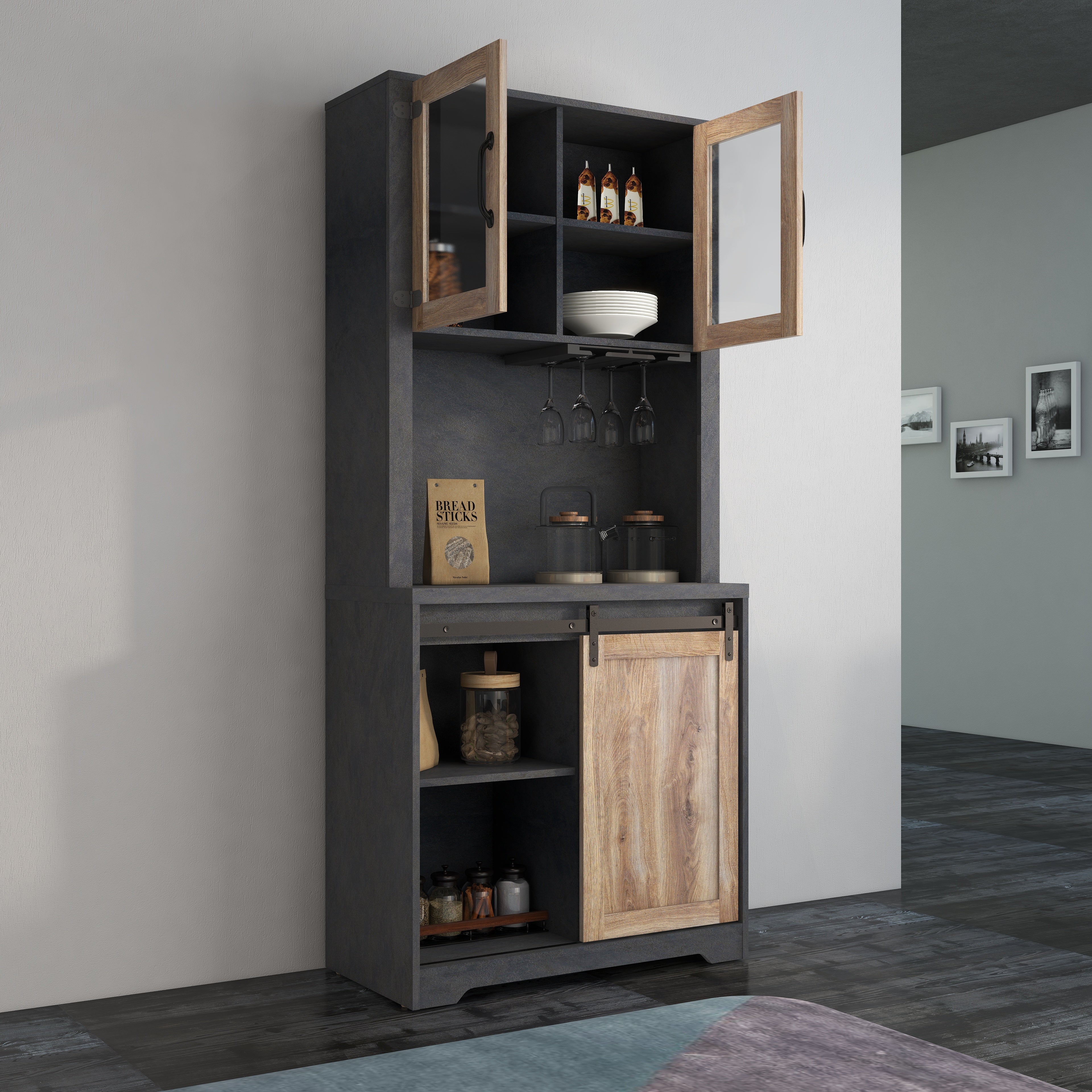 Pefelife Wine Storage Alcohol Cabinet Bar, Kitchen Hutch Cabinet