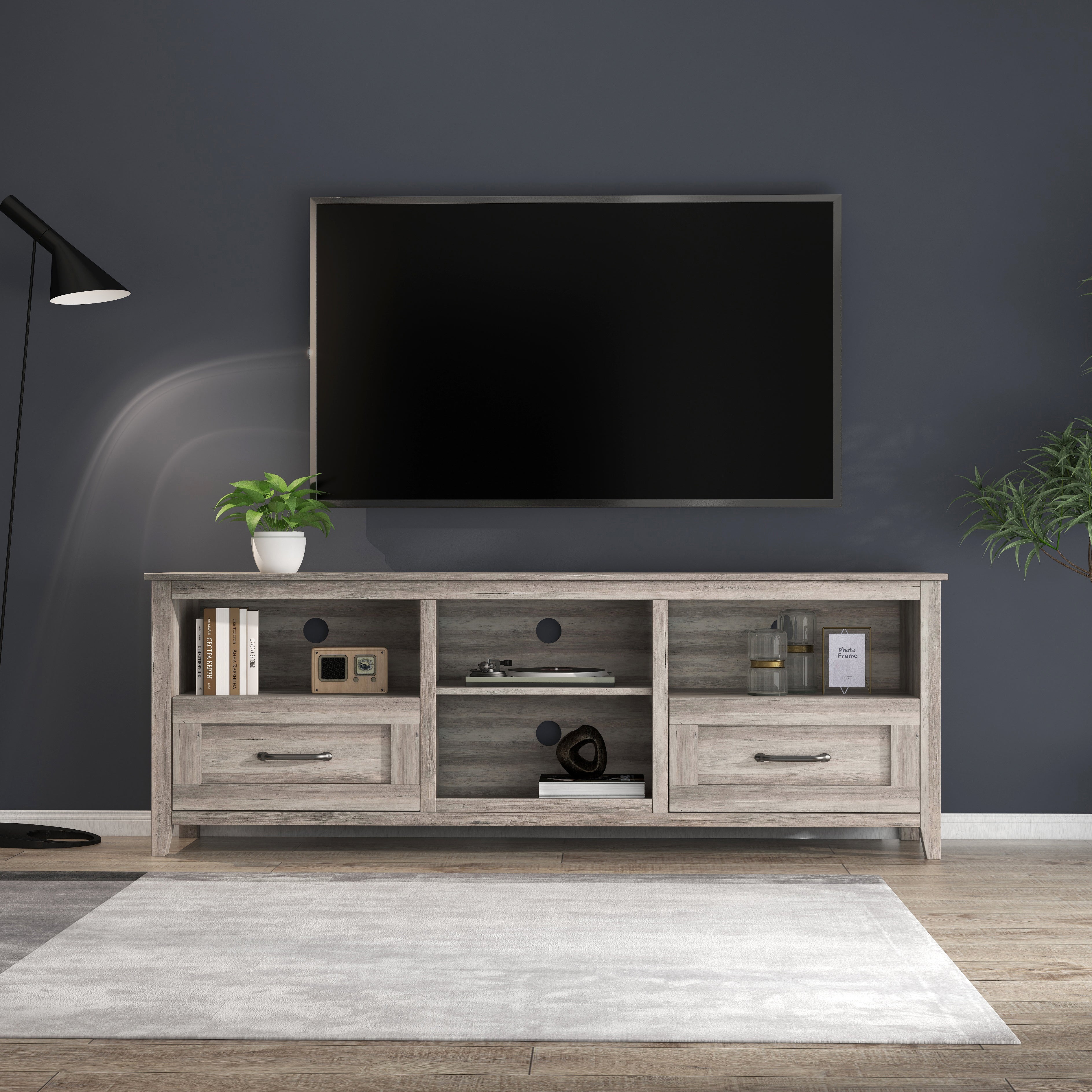 Pefelife 70.08 Inch TV Stand with Ample Storage Space and Sturdy Structure Design