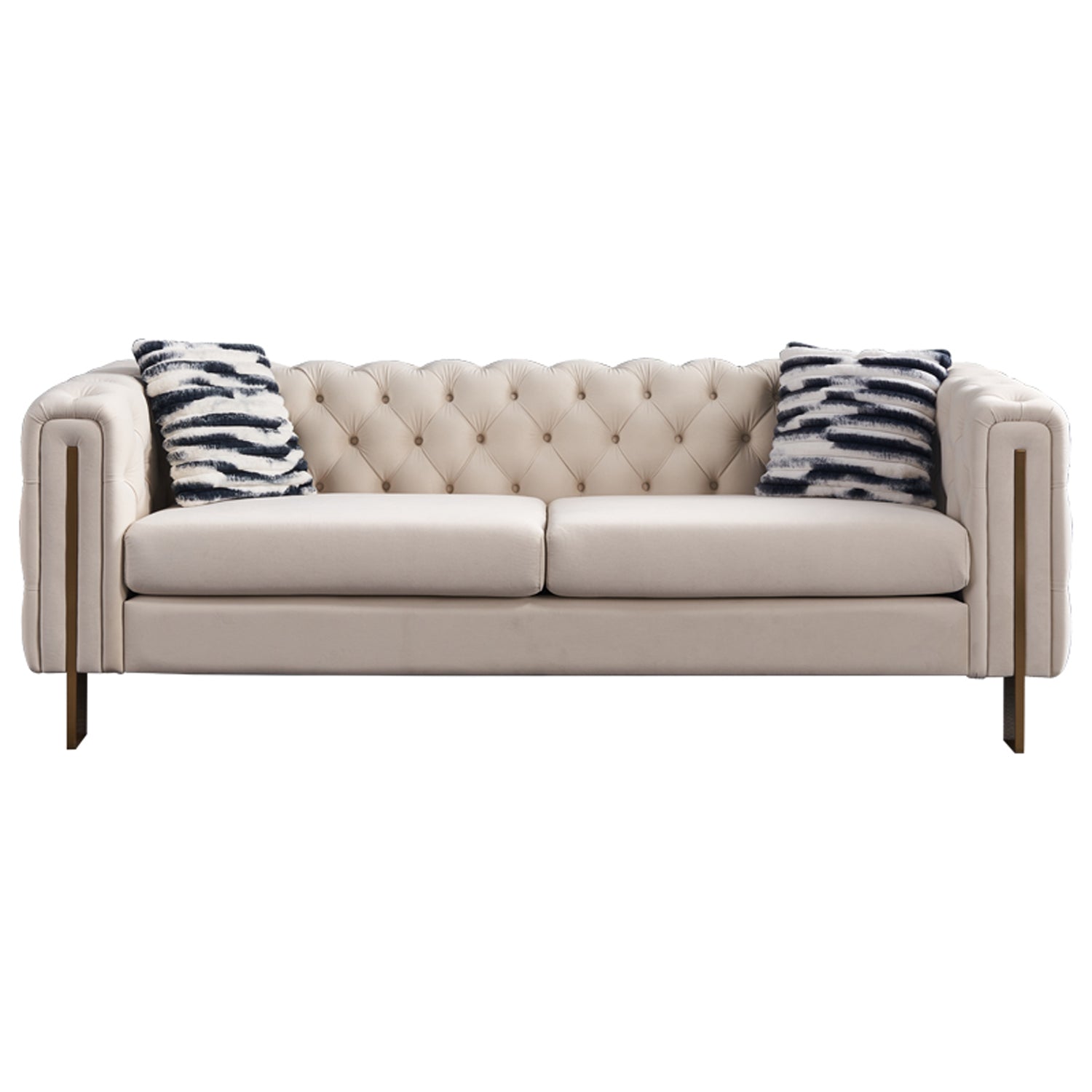 Pefelife Modern Button Tufted Velvet Sofa, Chesterfield Sofa with Square Arm