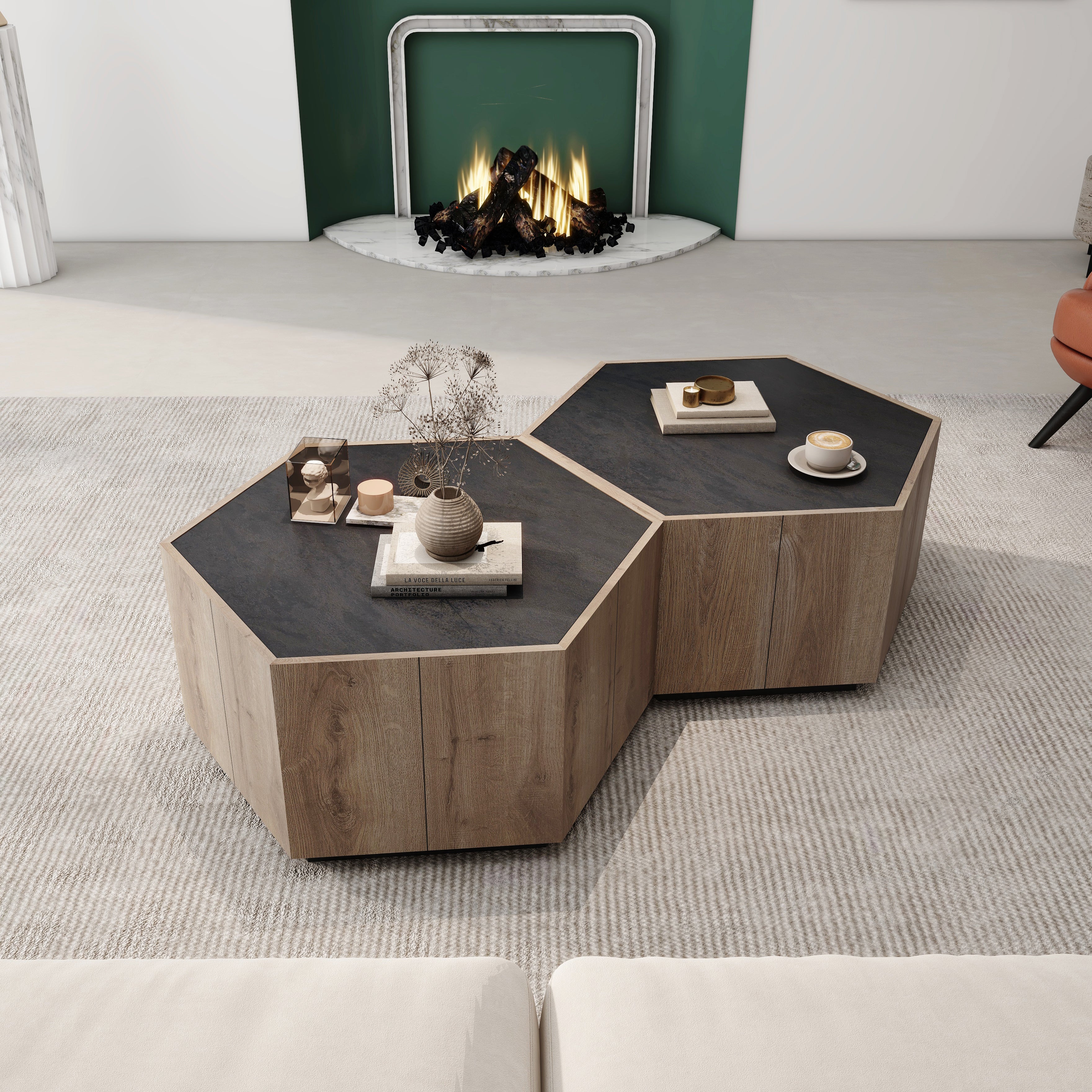 Pefelife Hexagonal Coffee Table for Living Room, Modern Sofa Table for Small Space