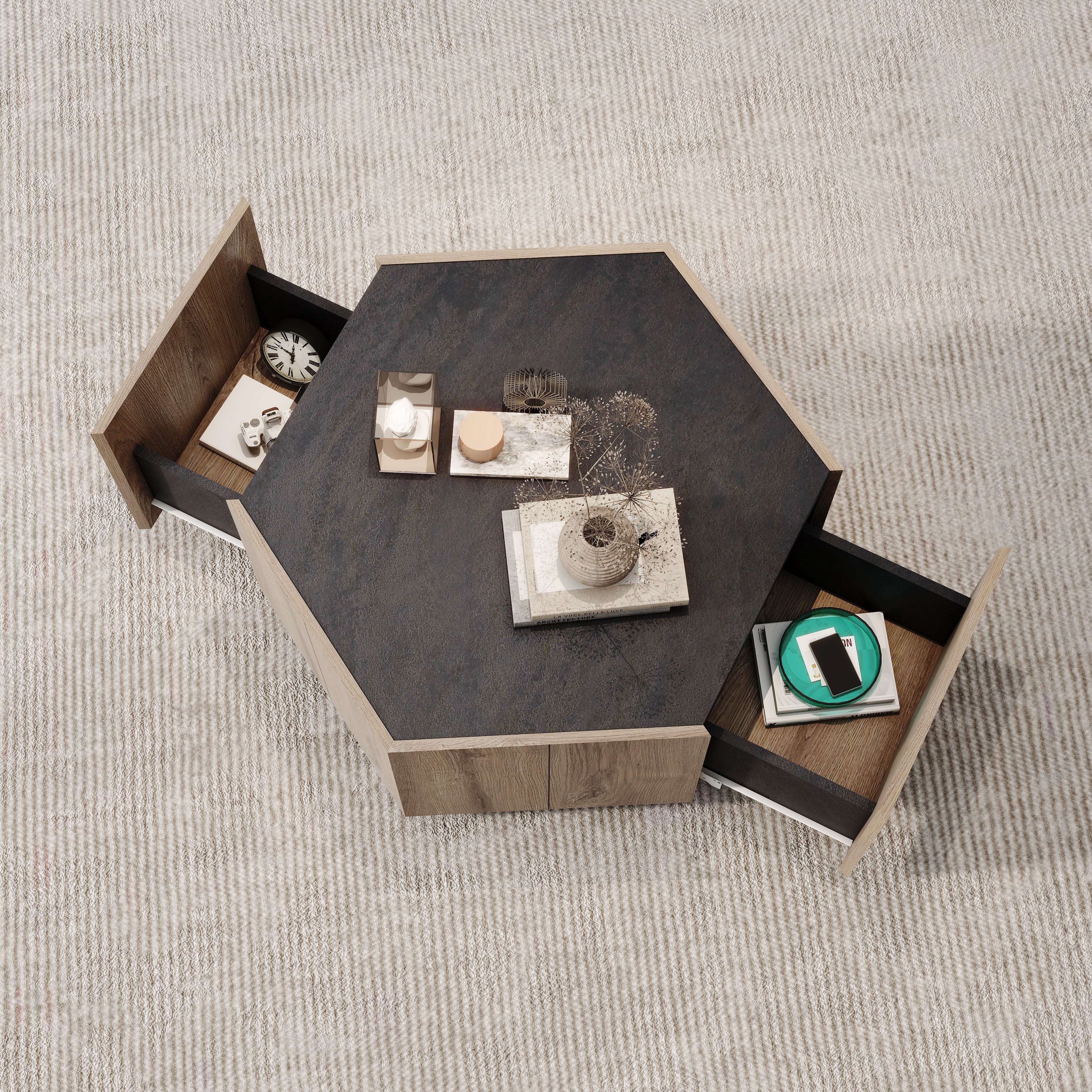 Pefelife Hexagonal Coffee Table for Living Room, Modern Sofa Table for Small Space