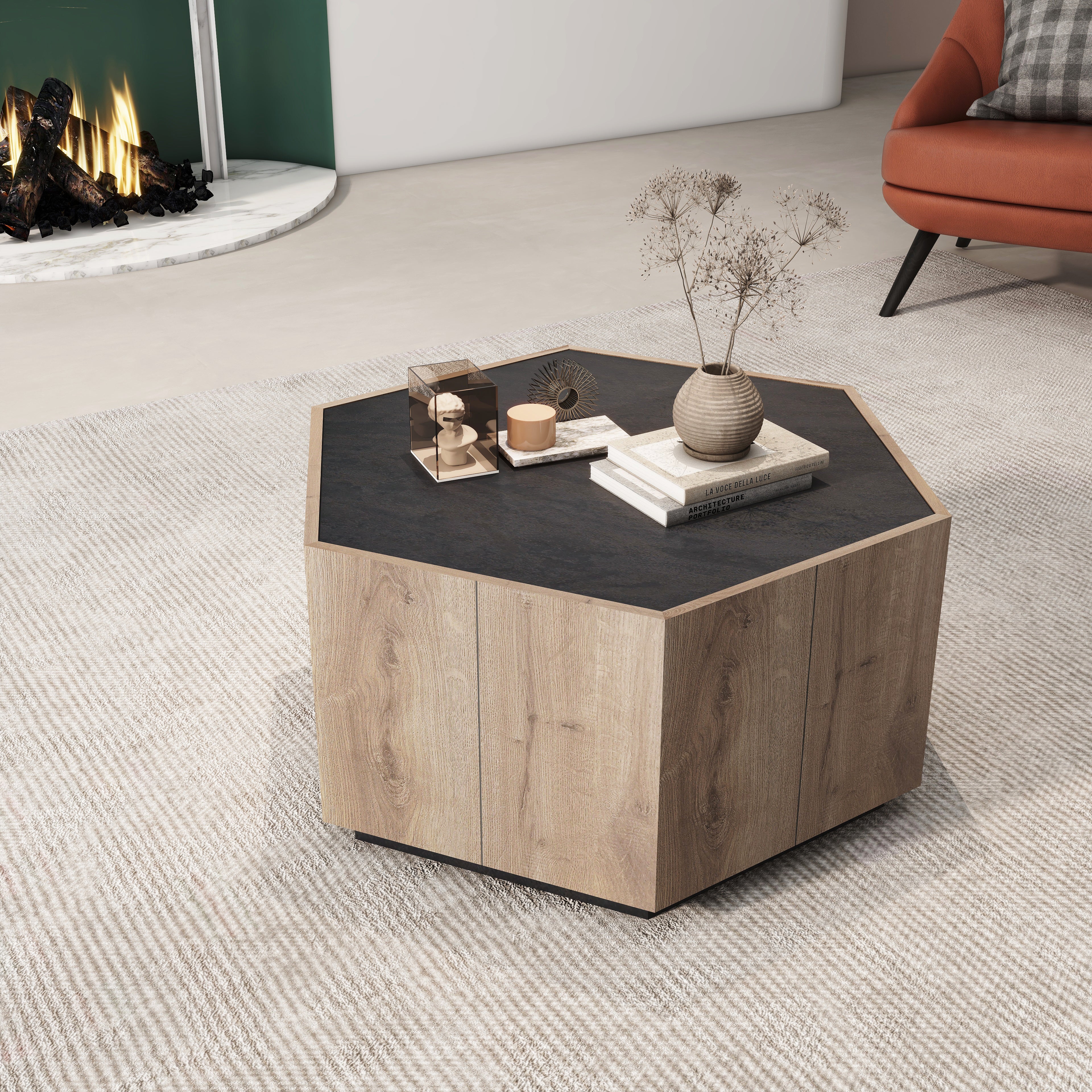 Pefelife Hexagonal Coffee Table for Living Room, Modern Sofa Table for Small Space