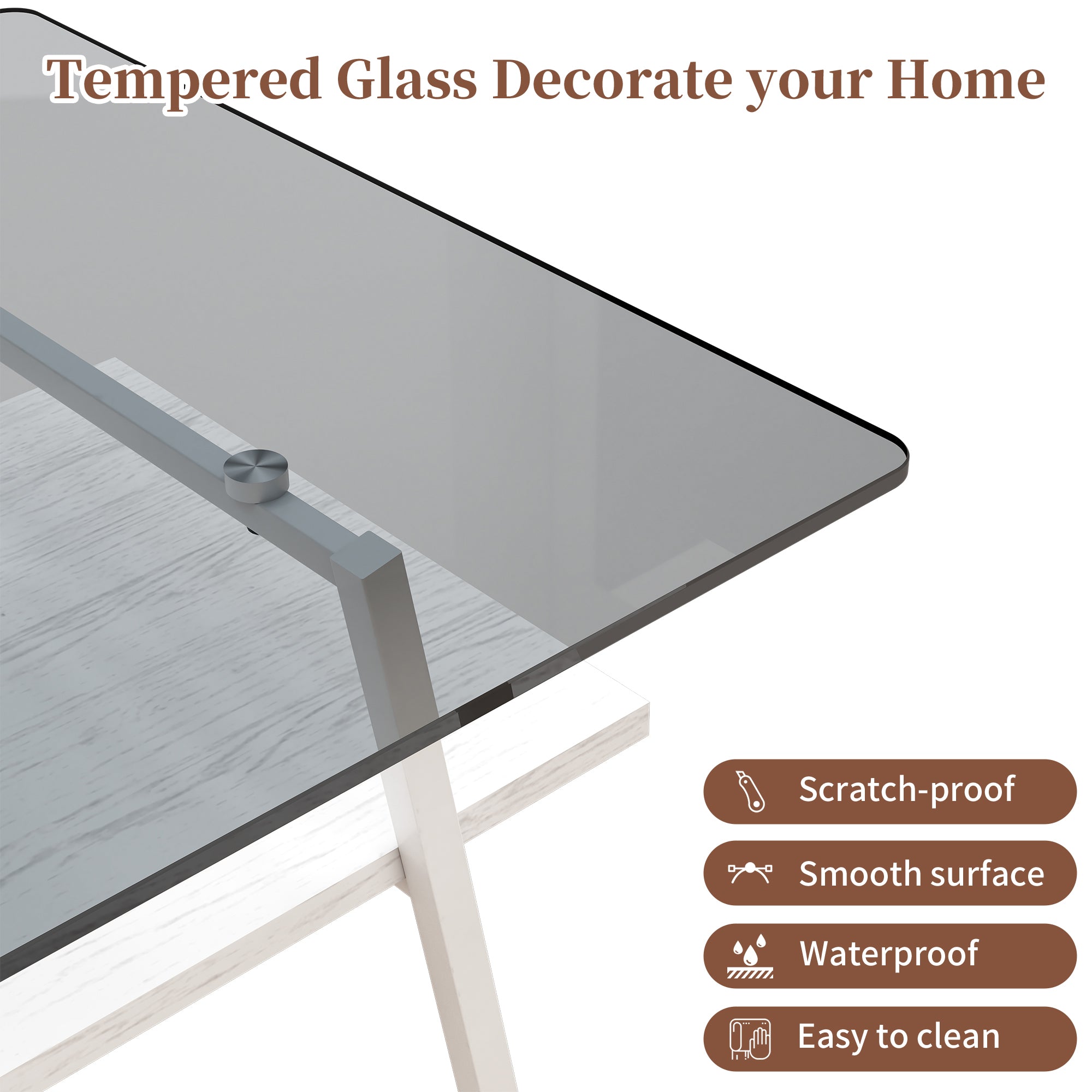 Pefelife Coffee Table Set and End Tables Set with Tempered Glass Tabletop and Metal Frame