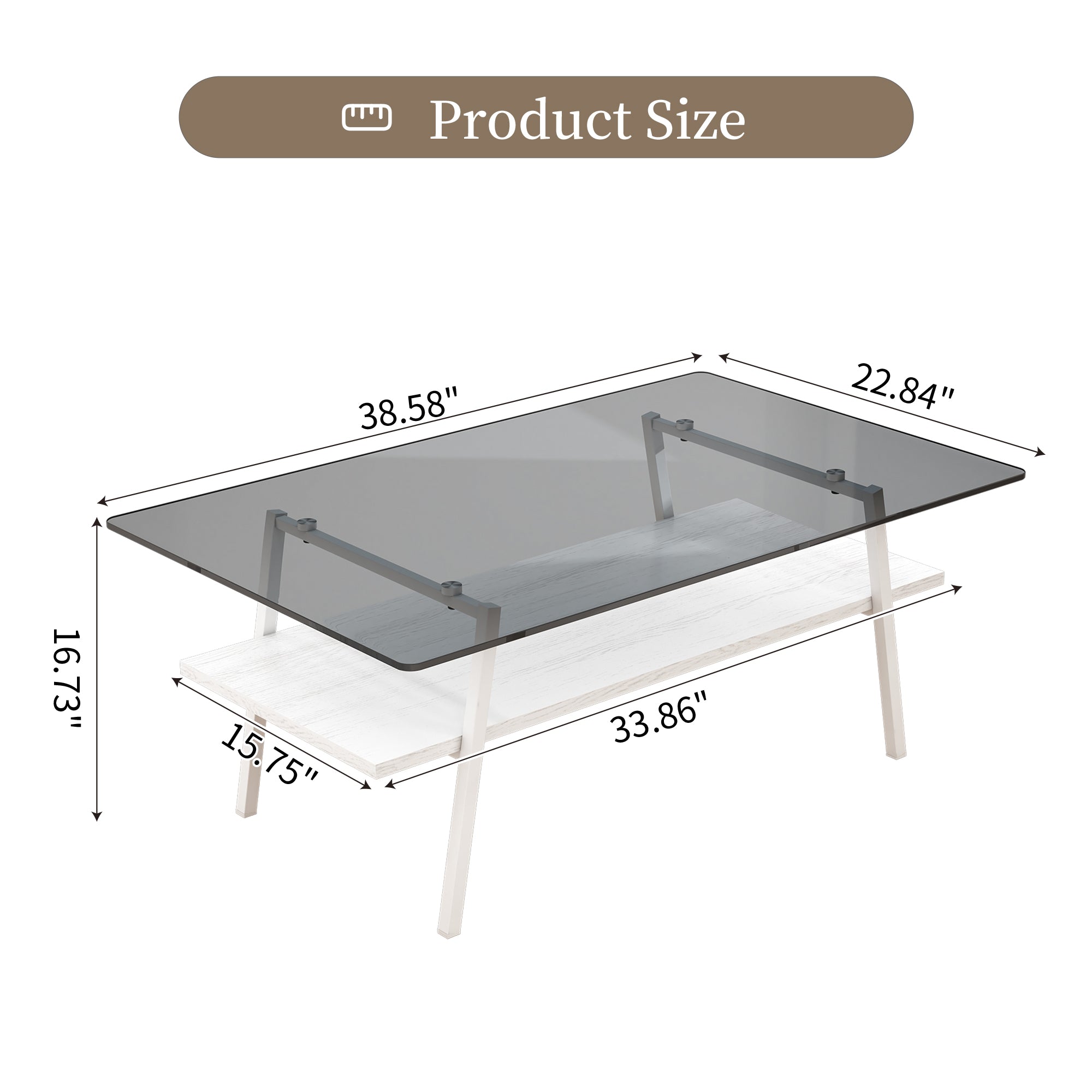 Pefelife Coffee Table Set and End Tables Set with Tempered Glass Tabletop and Metal Frame