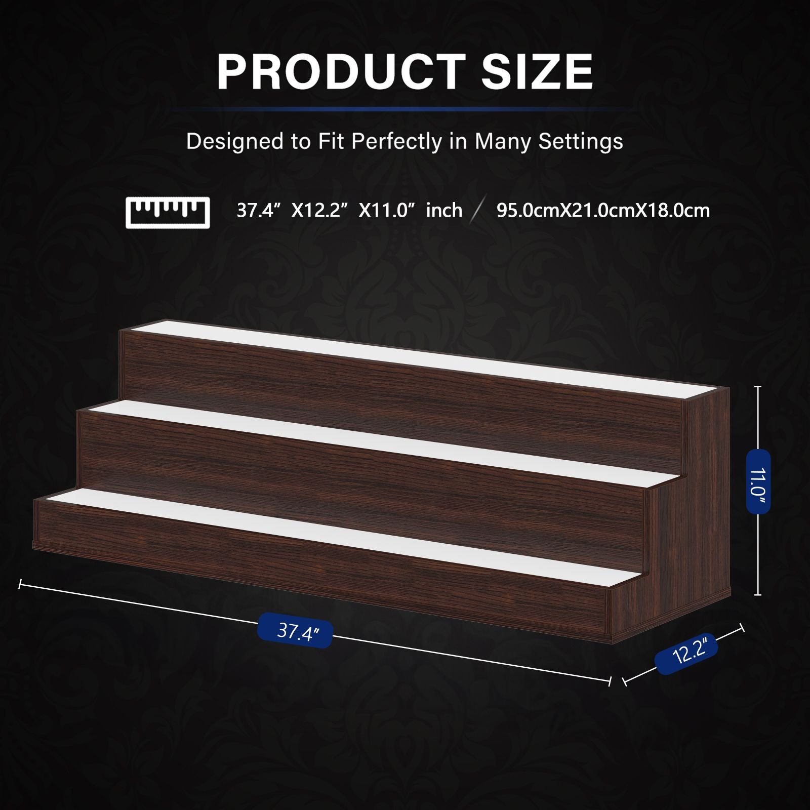 Pefelife 37 Inch LED Lighted Liquor Bottle Display Shelf, 3 Step