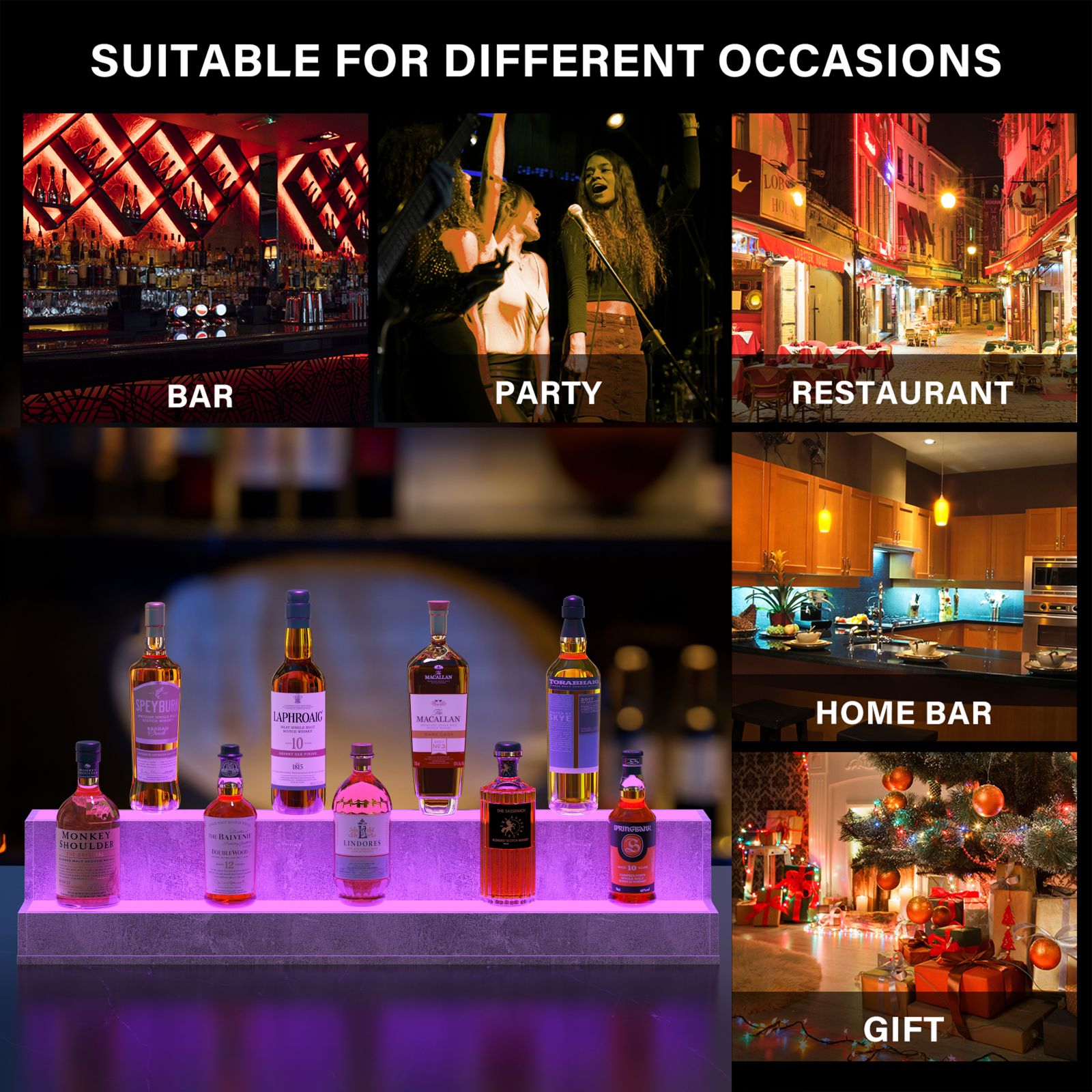 Pefelife 37 Inch LED Lighted Liquor Bottle Display Shelf