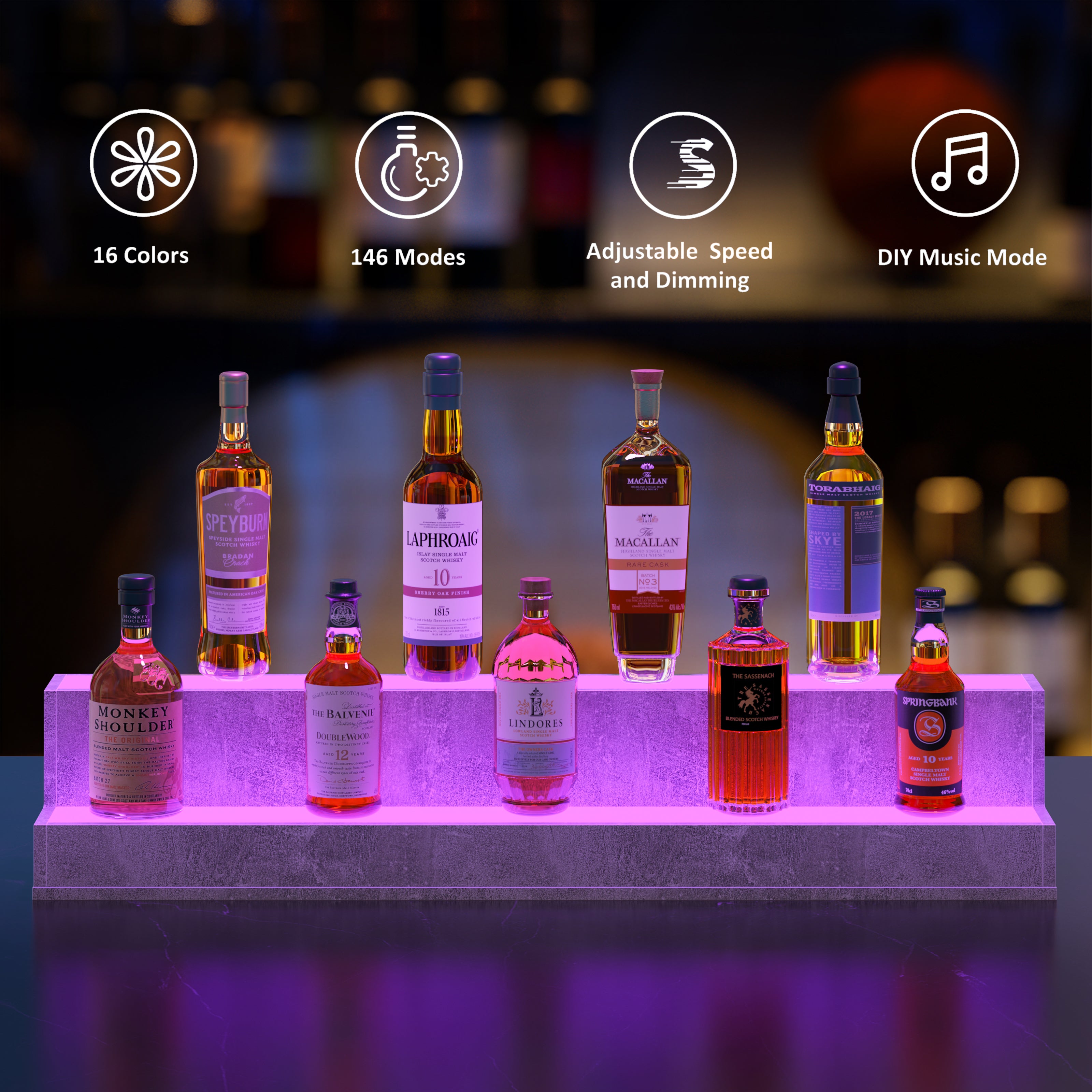 Pefelife 37 Inch LED Lighted Liquor Bottle Display Shelf